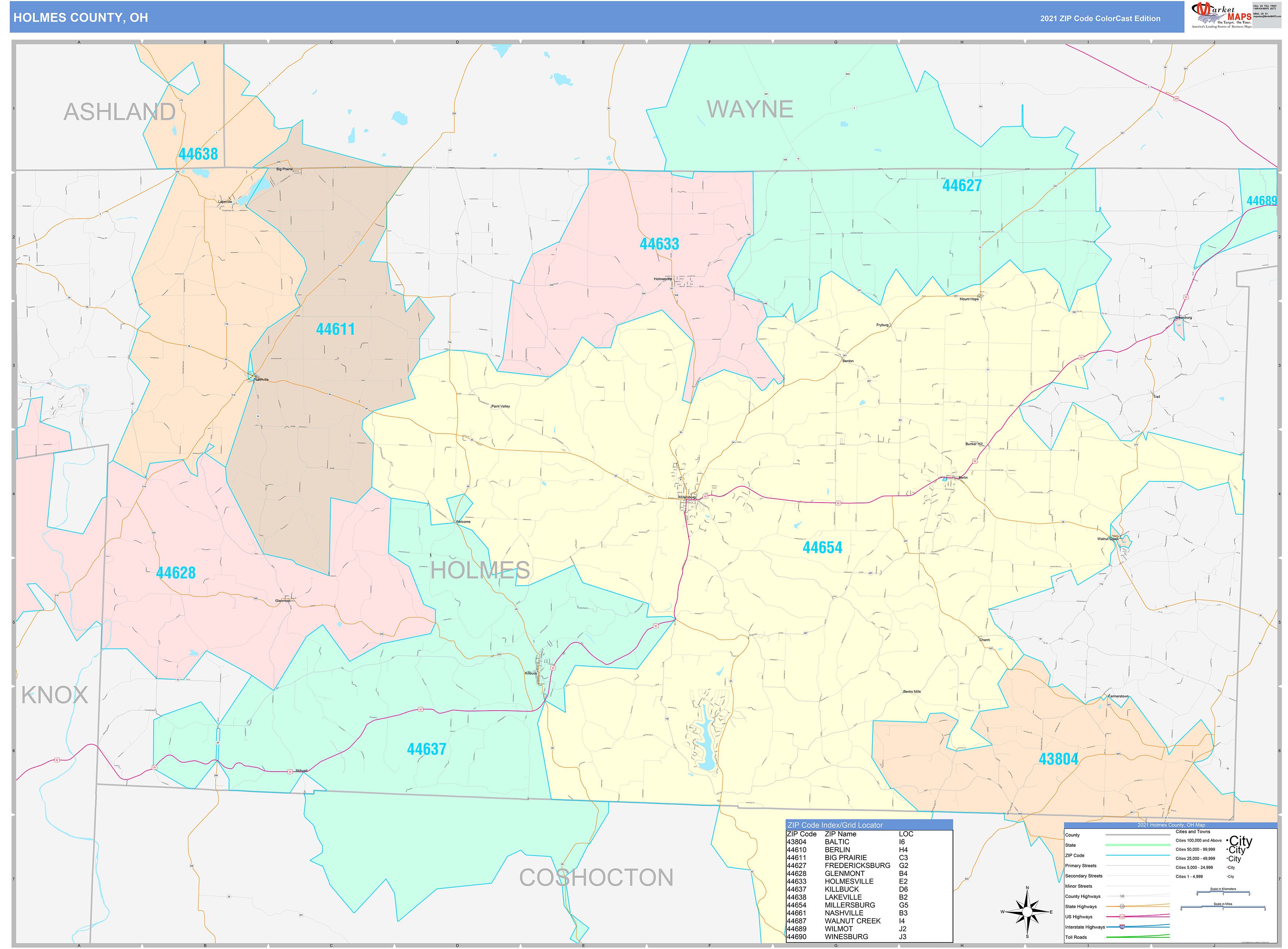 Holmes County Oh Wall Map Color Cast Style By Marketmaps 3653