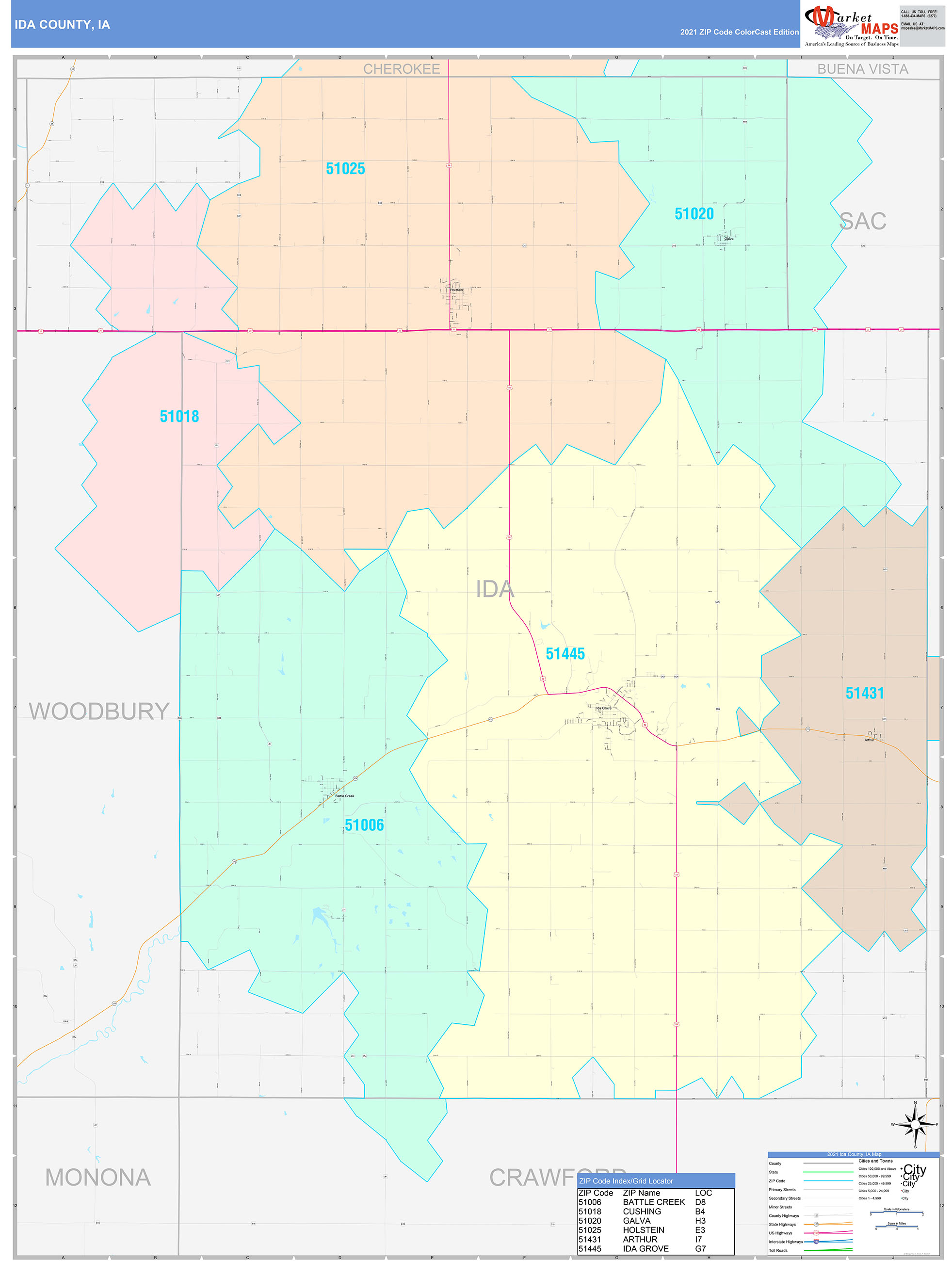 Ida County, IA Wall Map Color Cast Style by MarketMAPS - MapSales.com