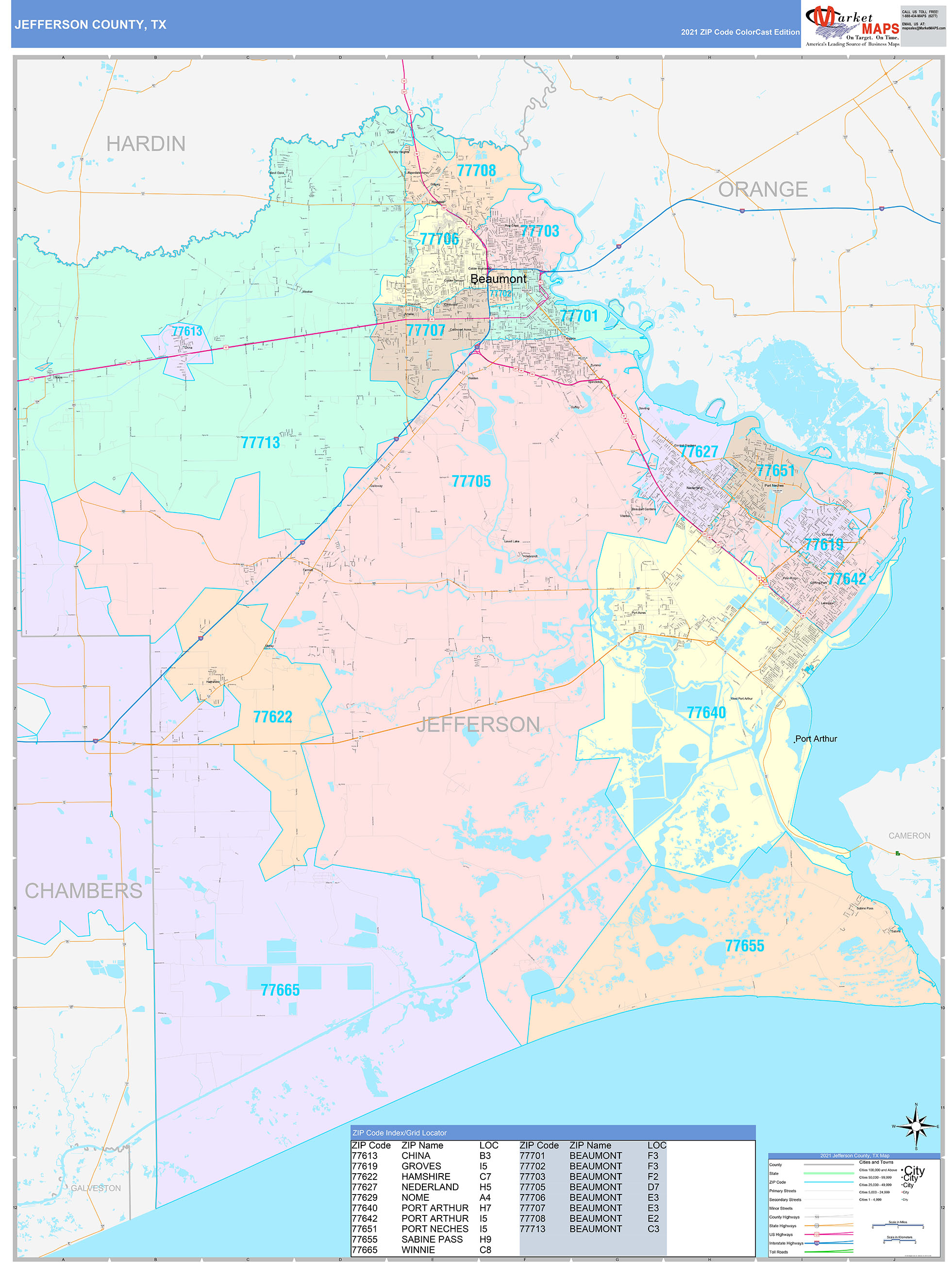 Jefferson County TX Wall Map Color Cast Style by MarketMAPS MapSales com