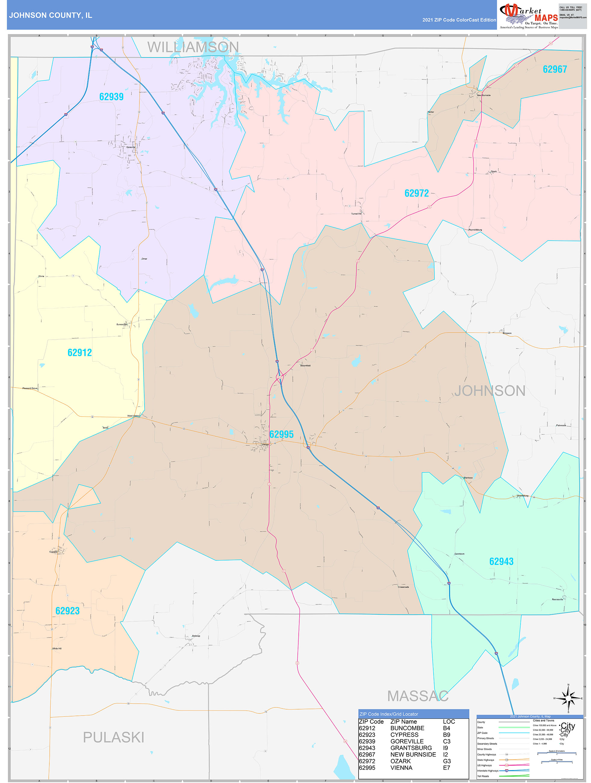 Johnson County Il Wall Map Color Cast Style By Marketmaps