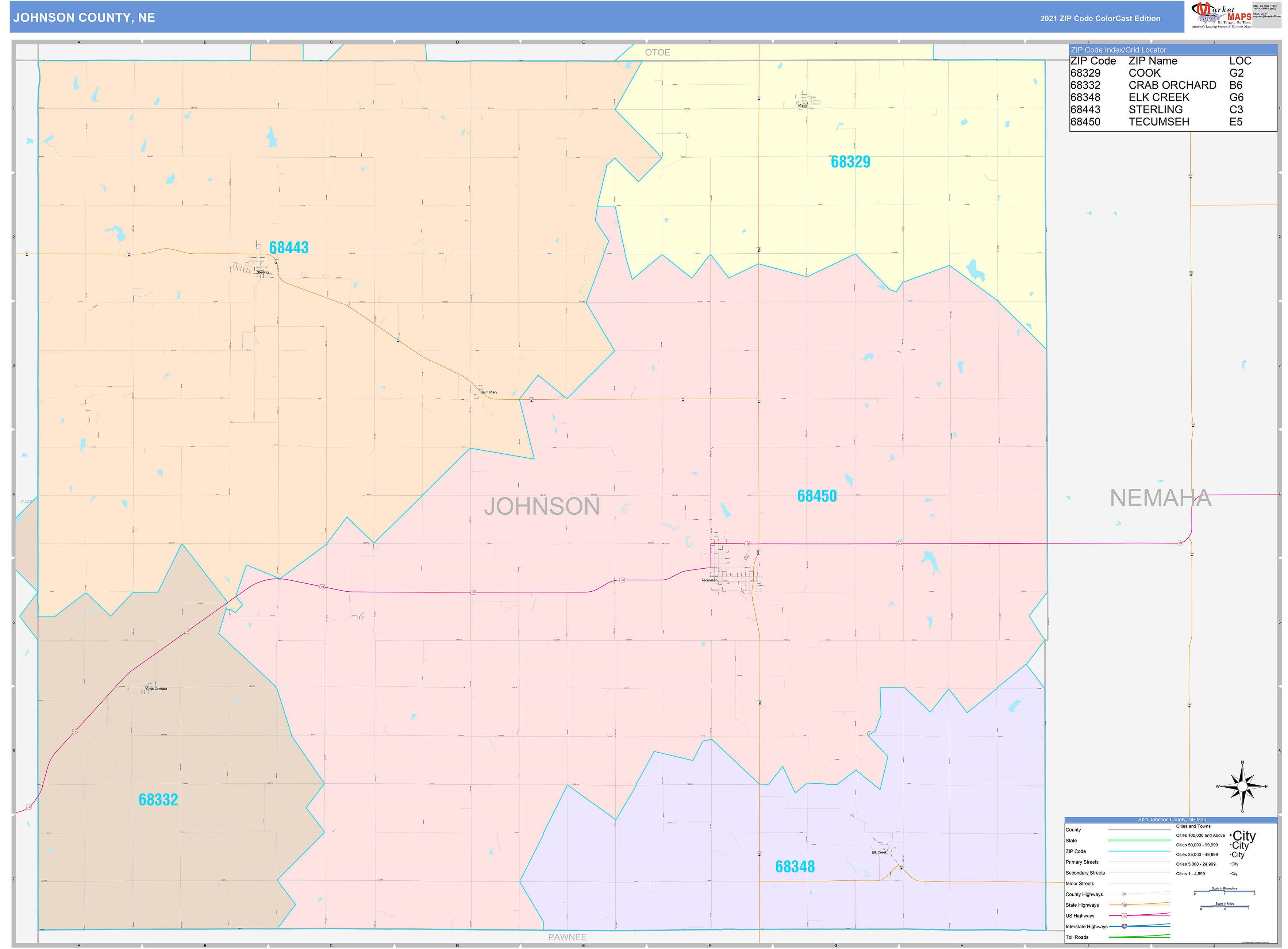 Johnson County Ne Wall Map Color Cast Style By Marketmaps