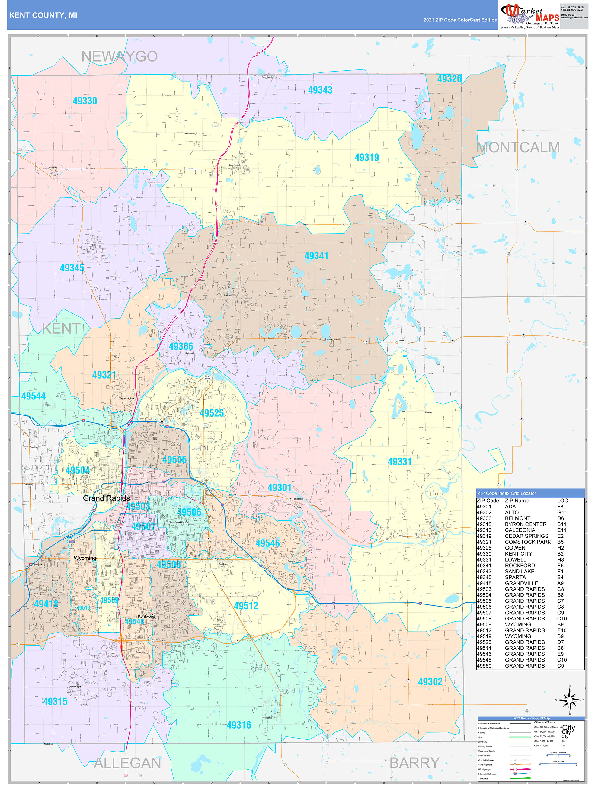 Kent County MI Wall Map Color Cast Style By MarketMAPS MapSales   Kent MI 