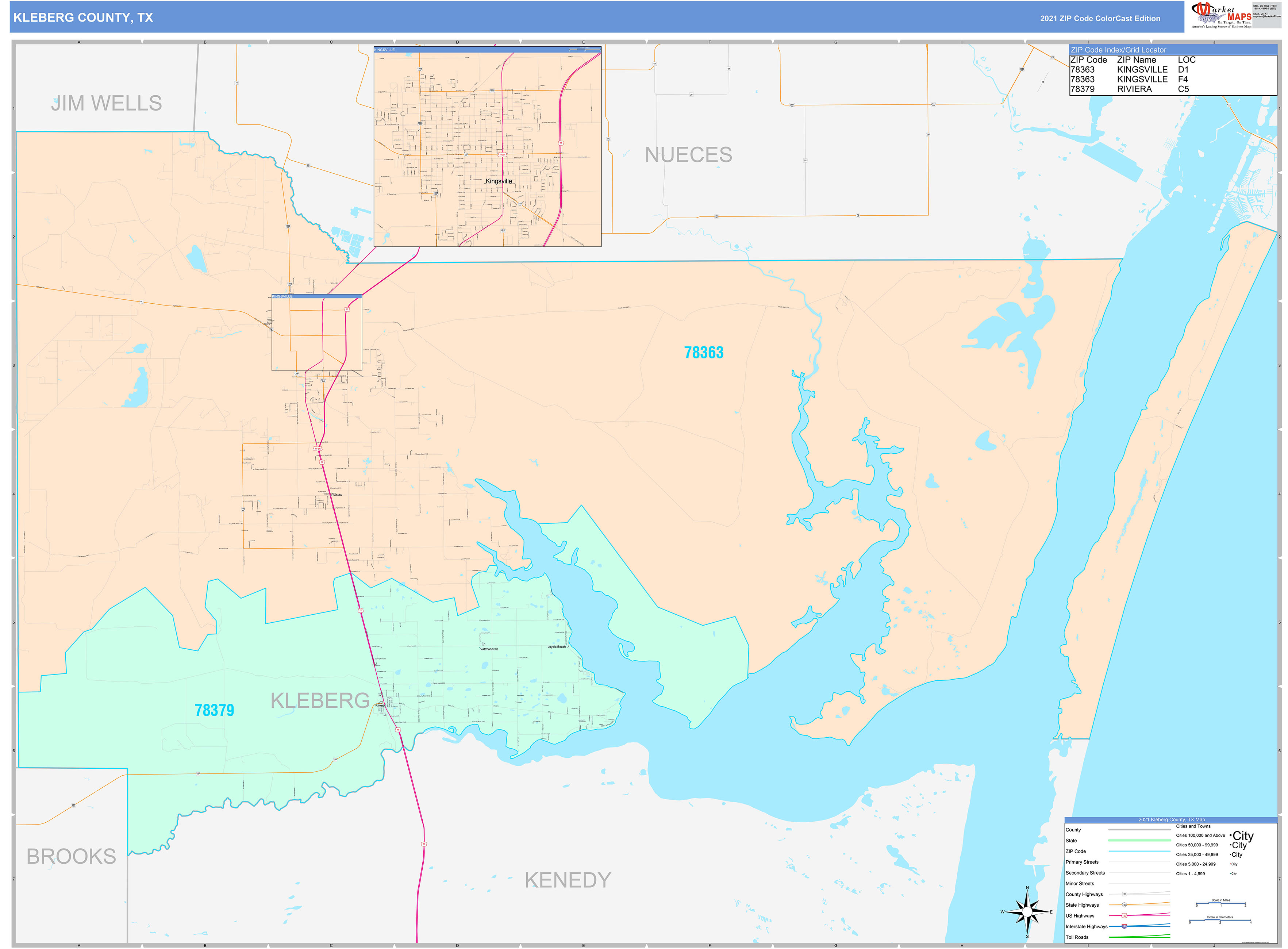 Kleberg County, TX Wall Map Color Cast Style by MarketMAPS - MapSales.com