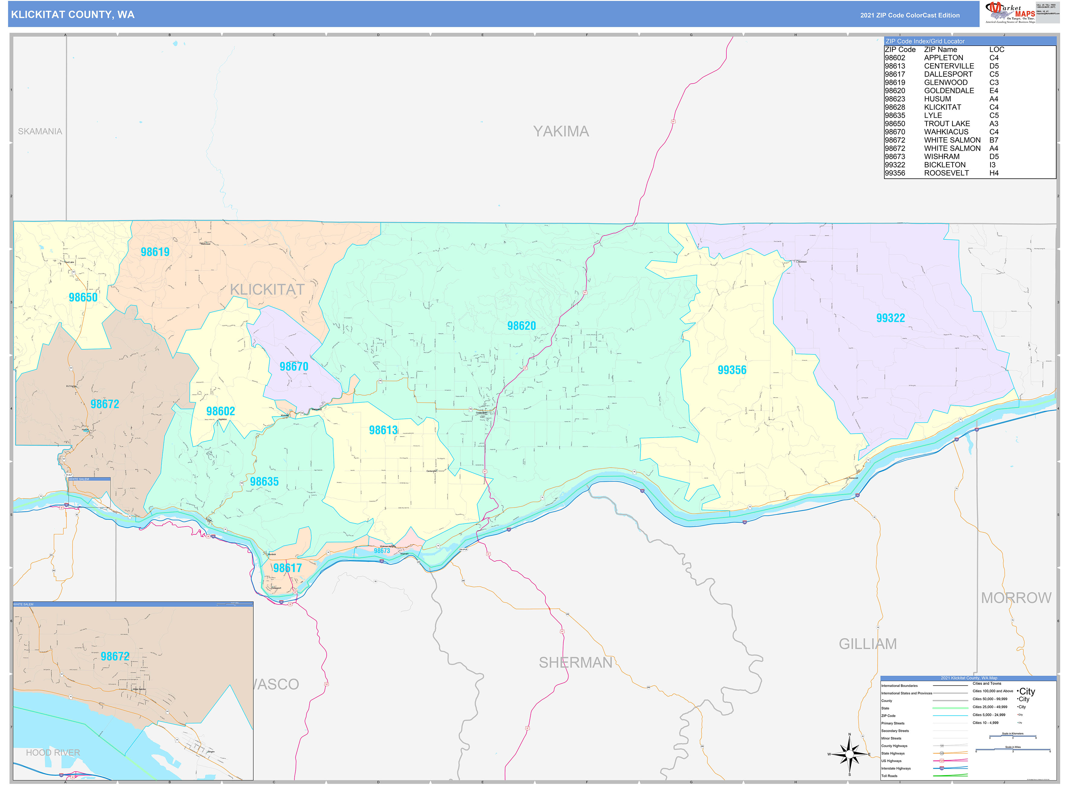 Klickitat County WA Wall Map Color Cast Style By MarketMAPS MapSales Com   Klickitat WA 