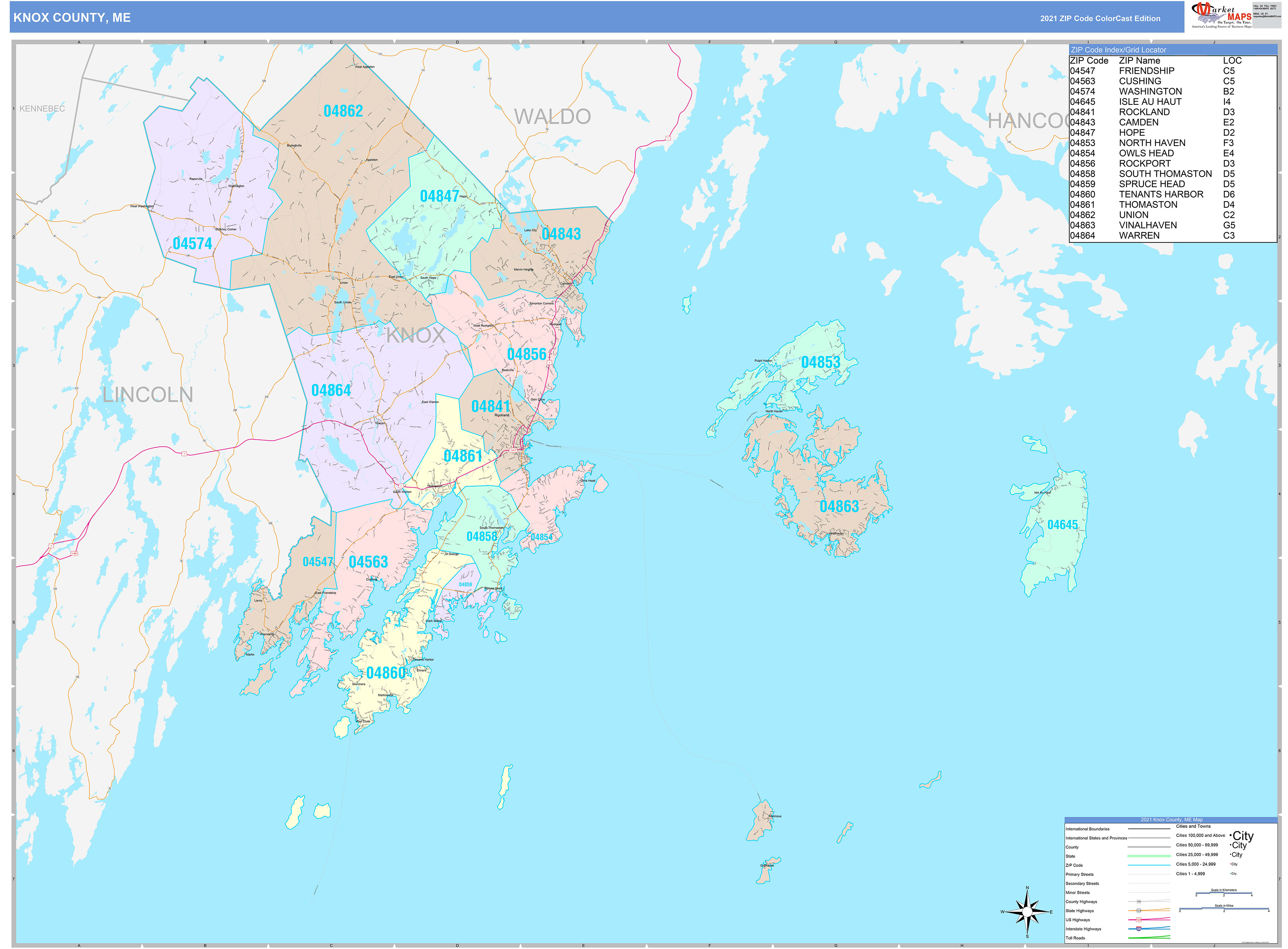 Knox County, ME Wall Map Color Cast Style by MarketMAPS