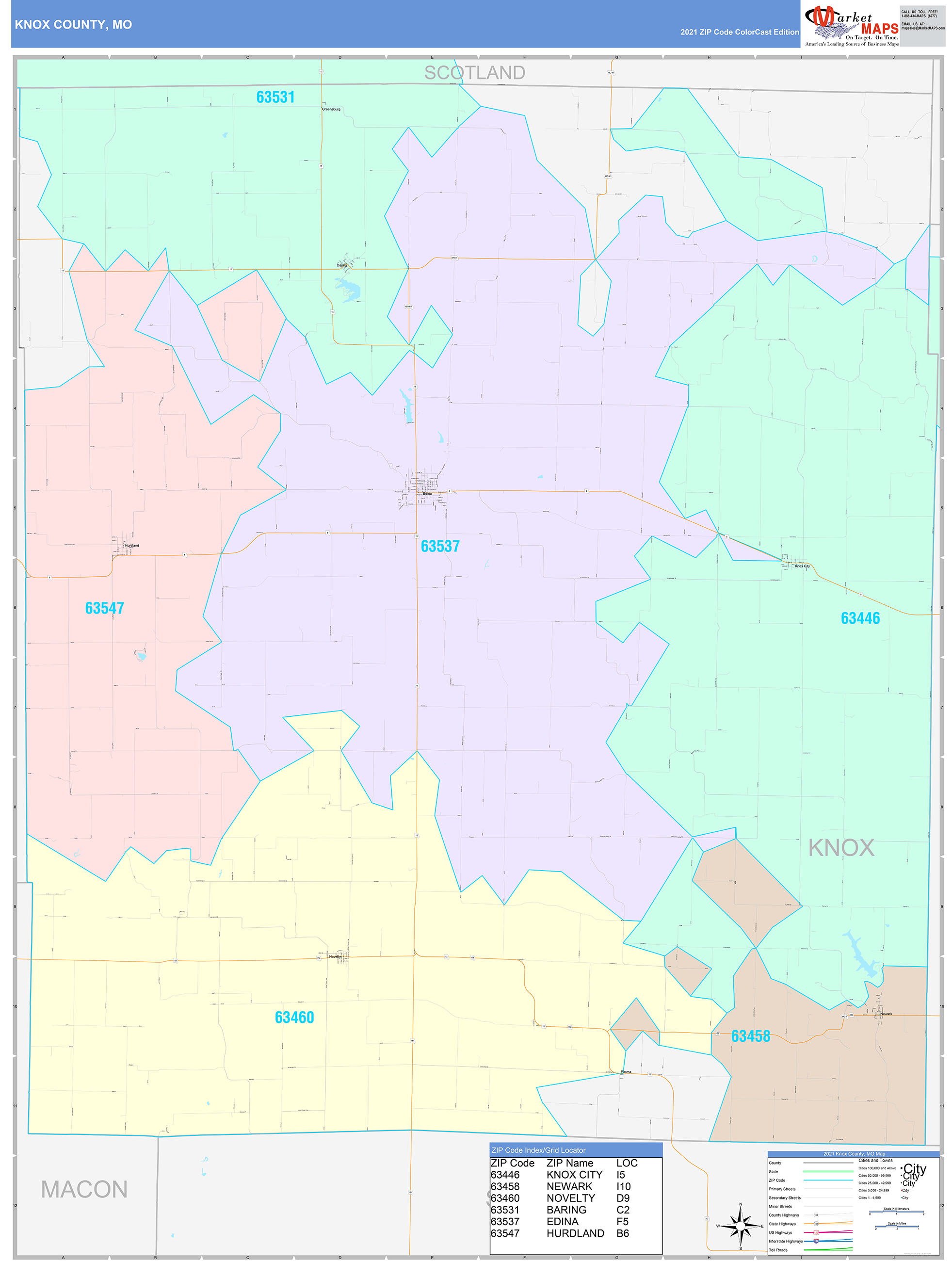 Knox County, MO Wall Map Color Cast Style by MarketMAPS - MapSales.com