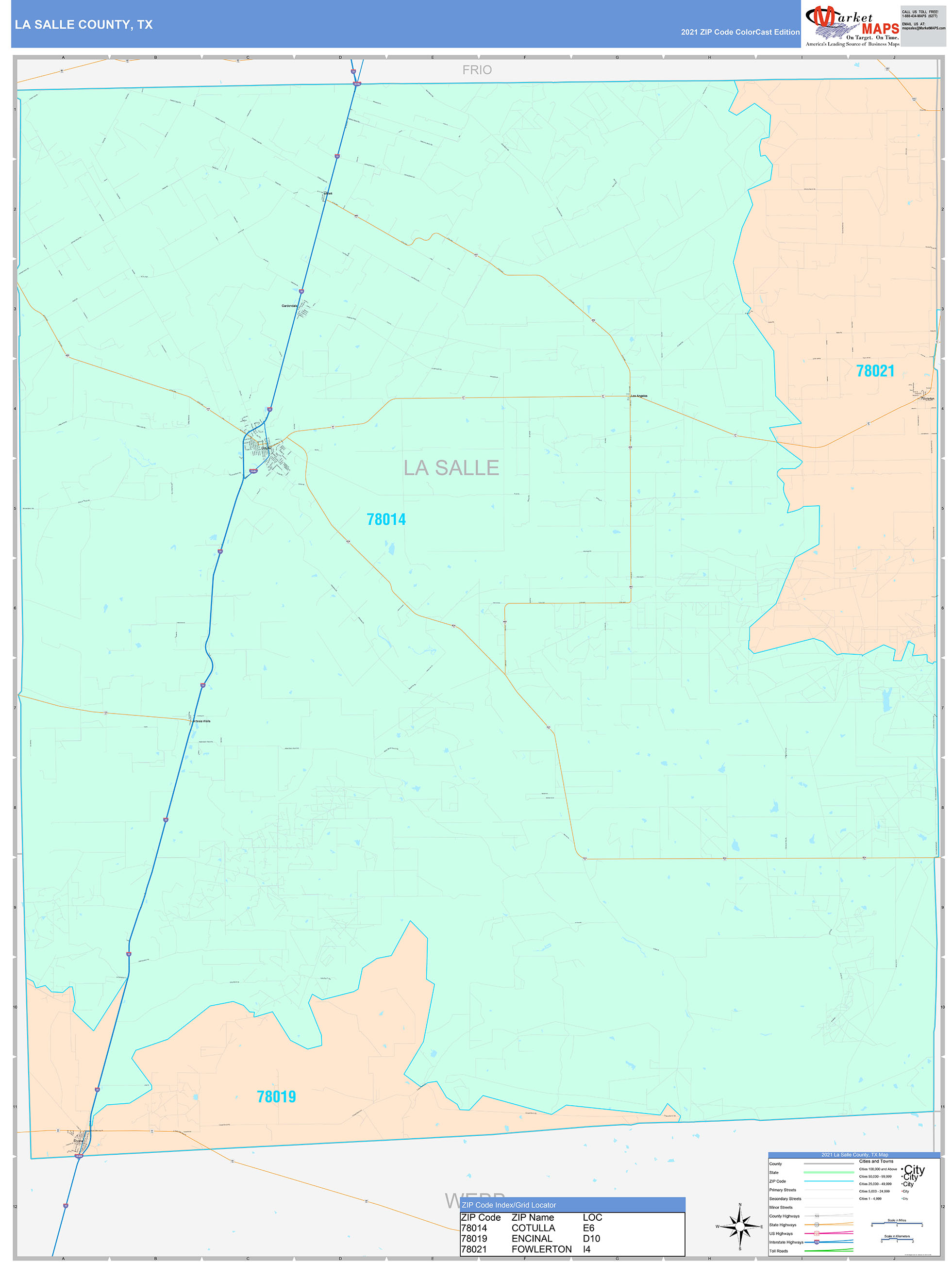 La Salle County, TX Wall Map Color Cast Style by MarketMAPS