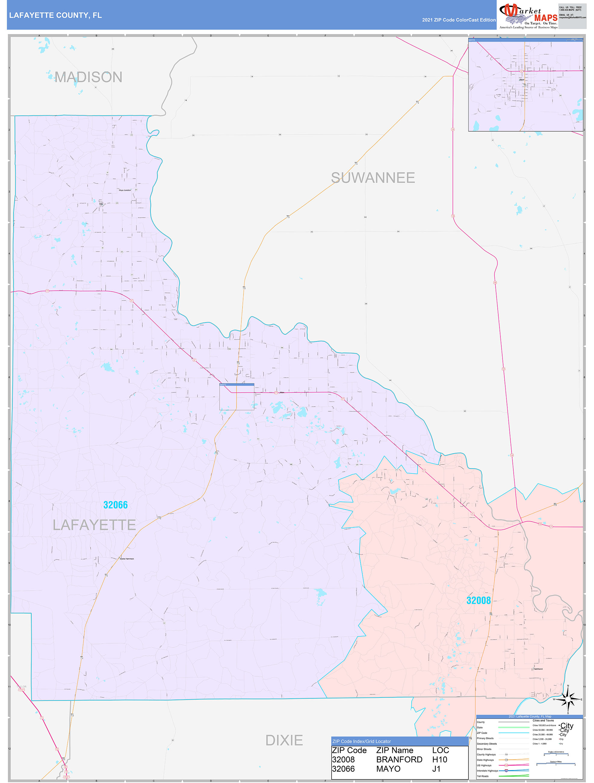 Lafayette County, FL Wall Map Color Cast Style by MarketMAPS - MapSales