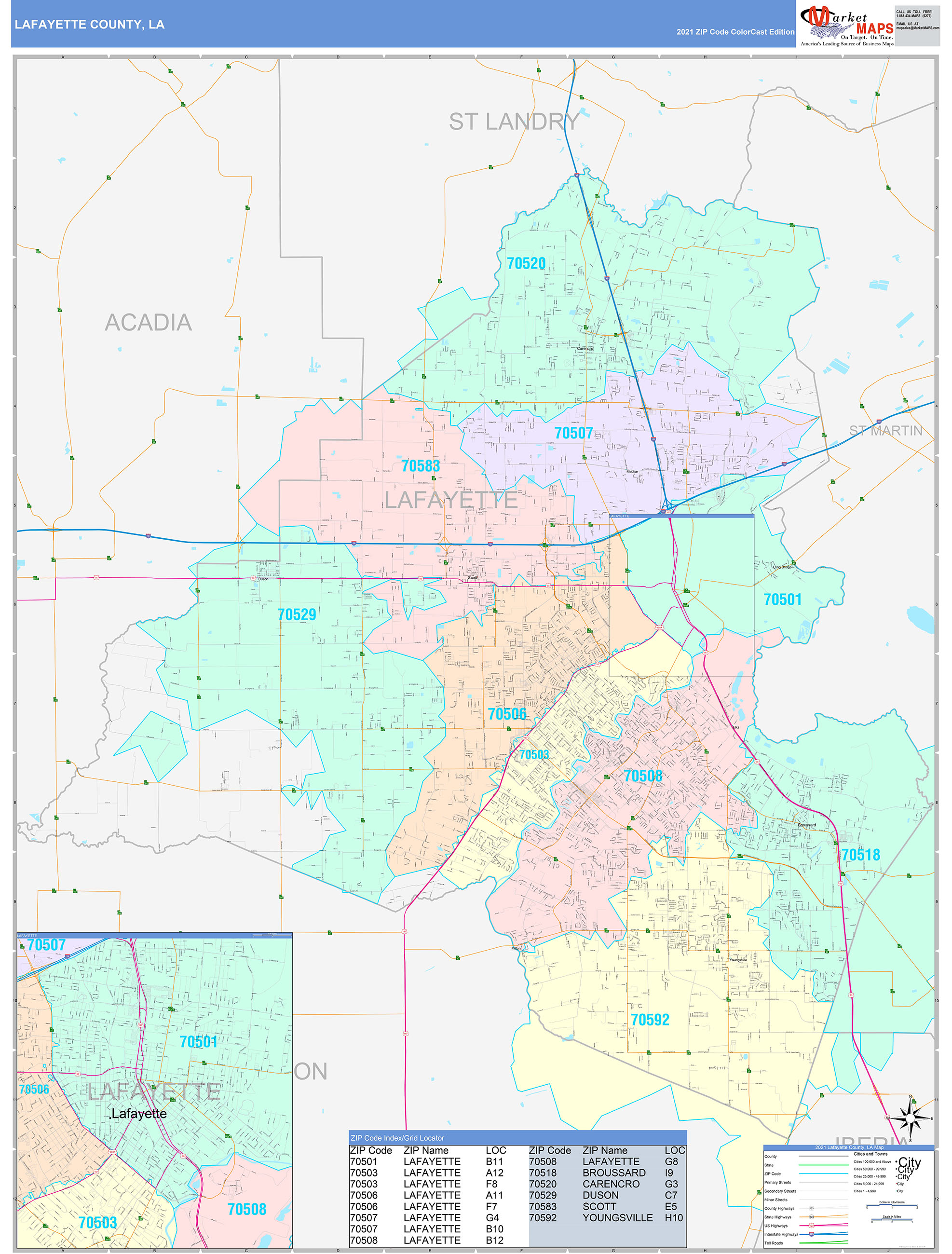 Lafayette County LA Wall Map Color Cast Style By MarketMAPS MapSales   Lafayette LA 