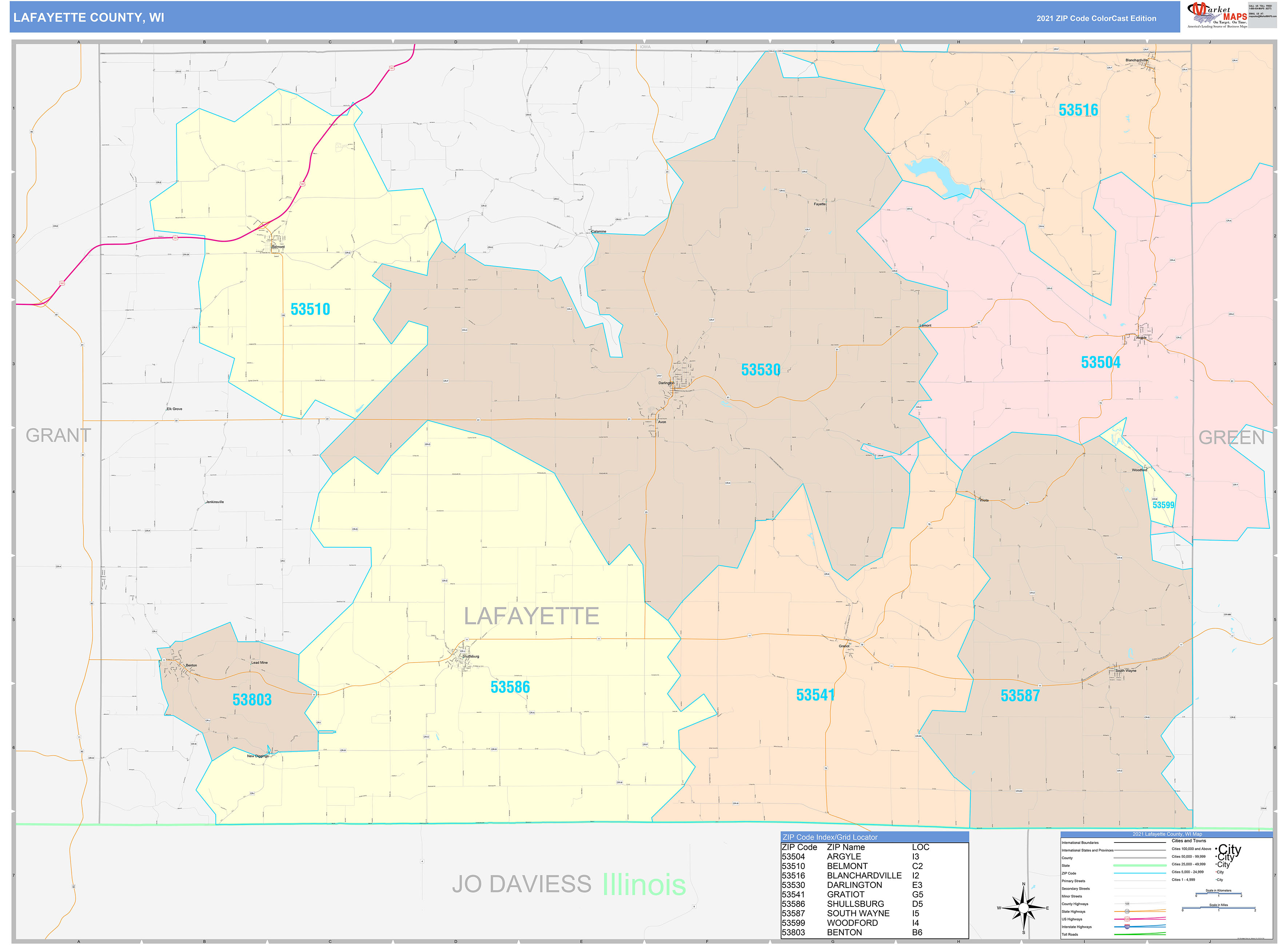 Lafayette County, WI Wall Map Color Cast Style by MarketMAPS