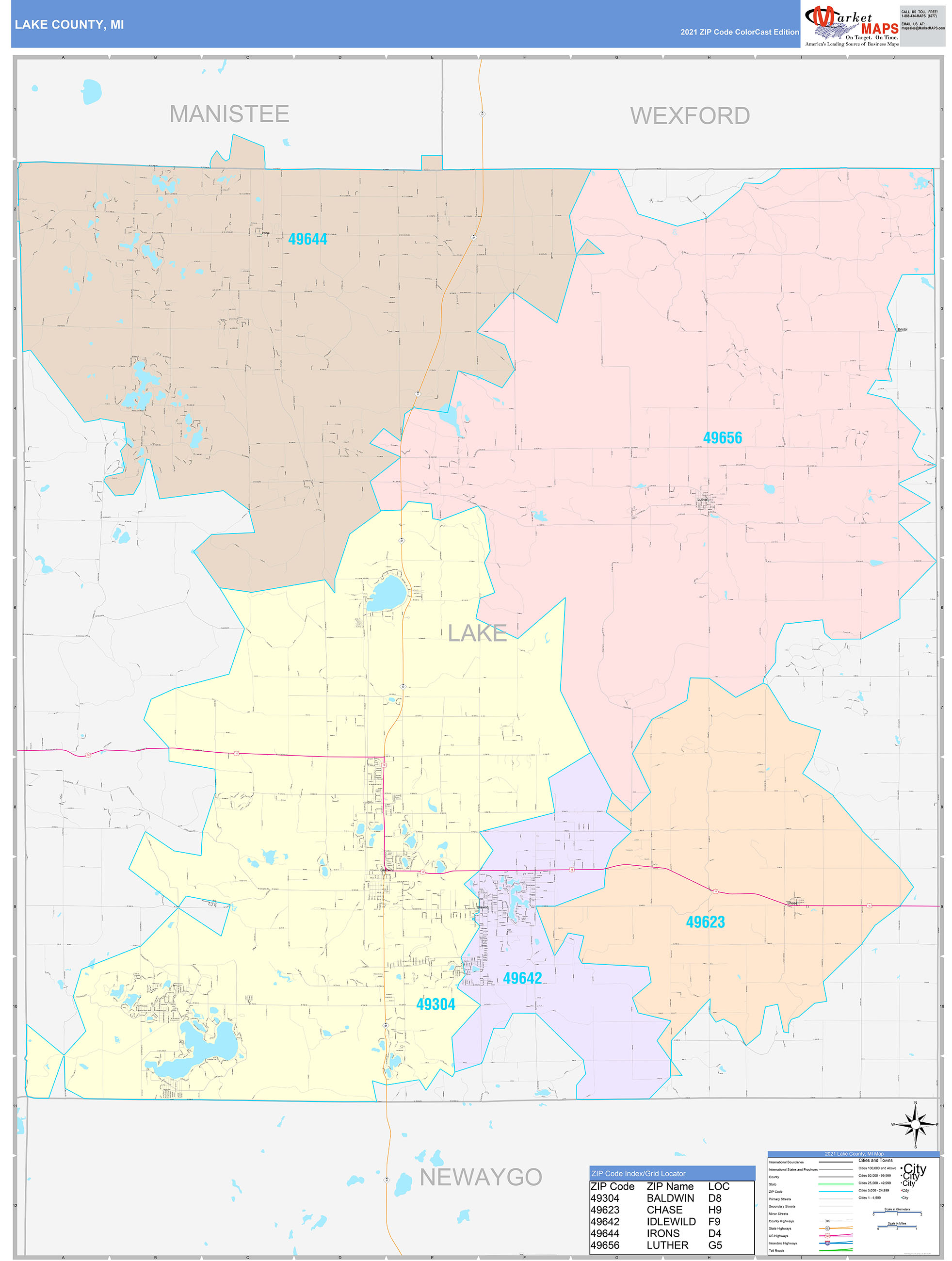 Lake County Mi Wall Map Color Cast Style By Marketmaps