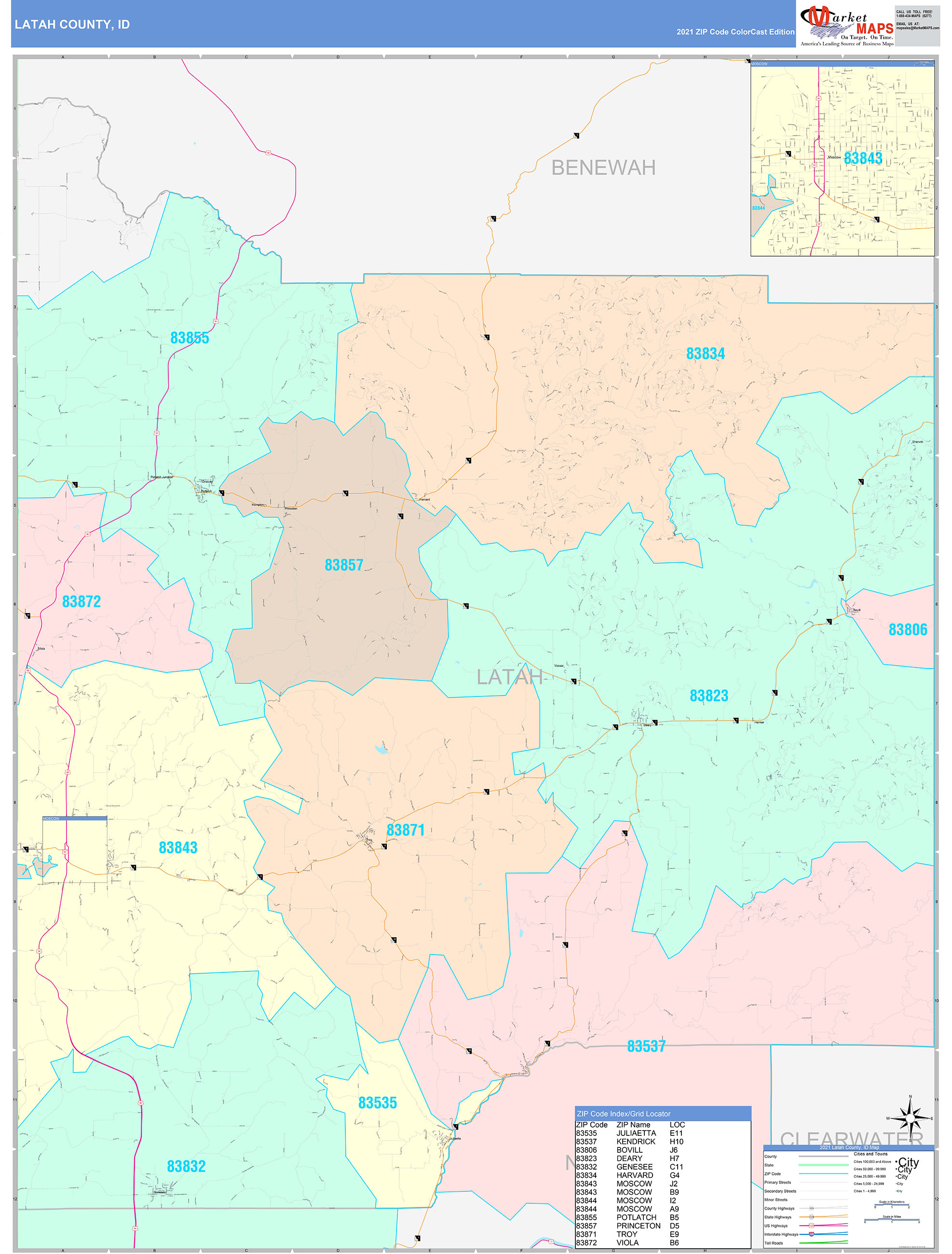 Latah County ID Wall Map Color Cast Style by MarketMAPS MapSales com