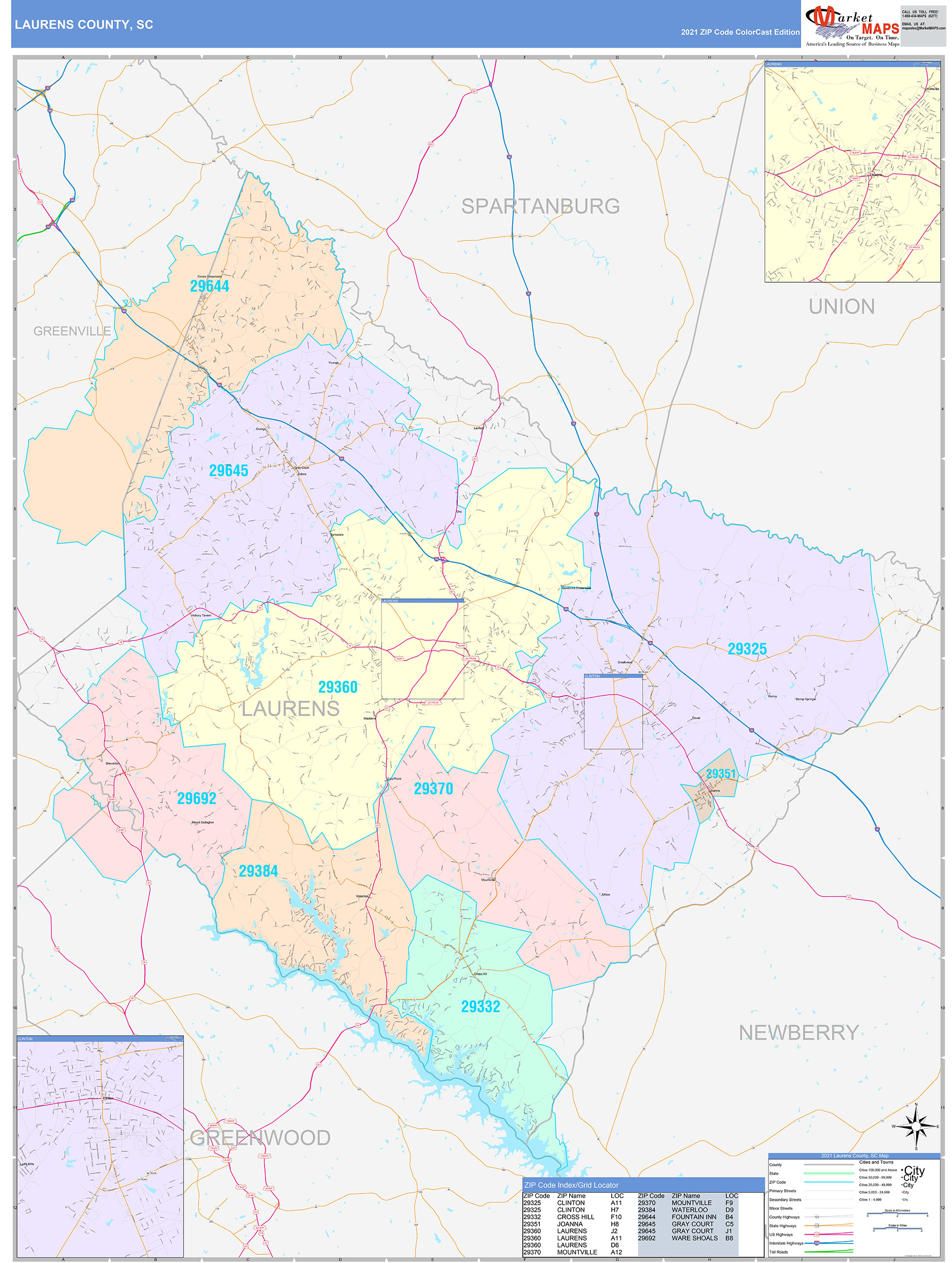 Laurens County, SC Wall Map Color Cast Style by MarketMAPS - MapSales.com