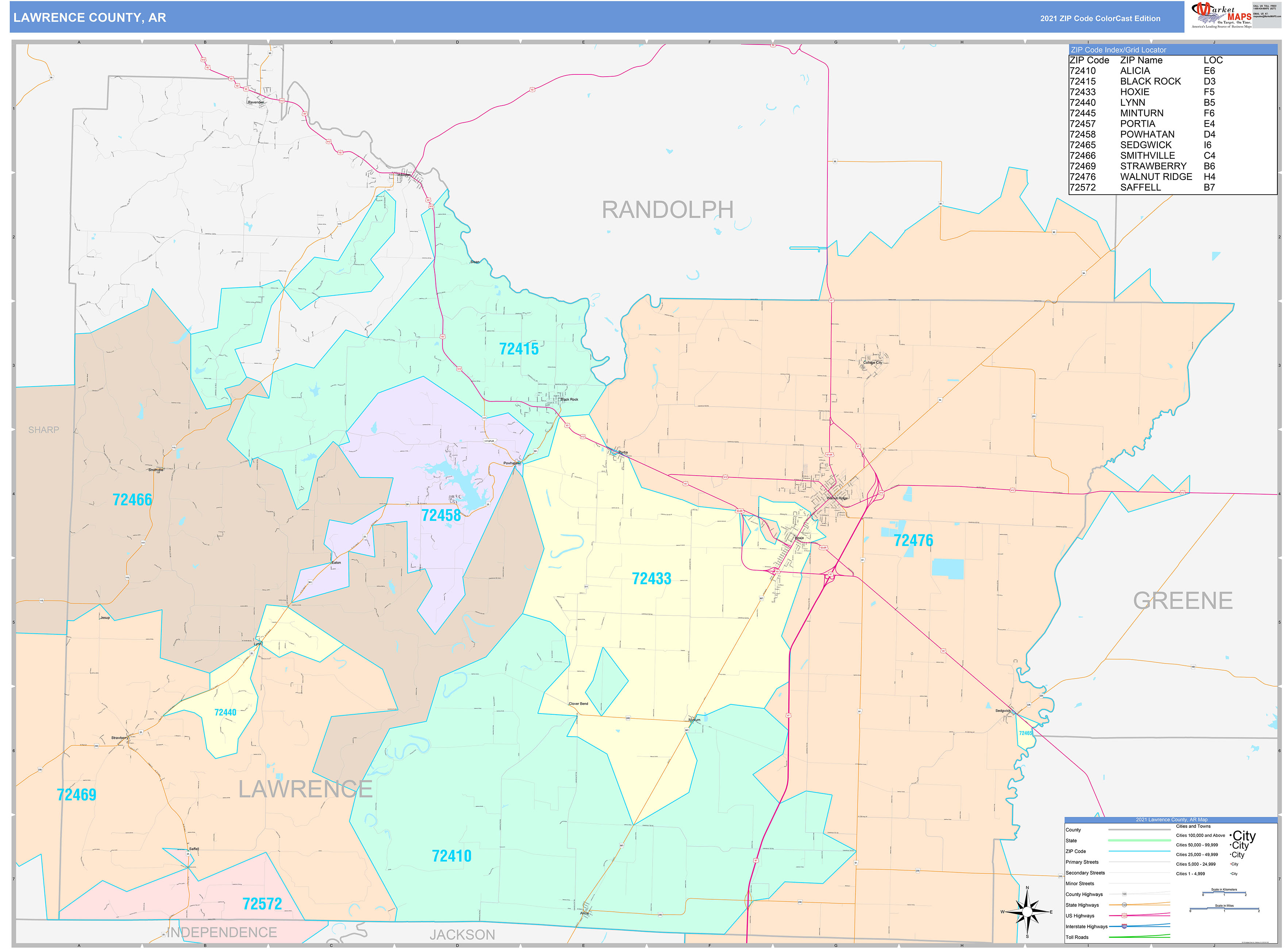 Lawrence County, Ar Wall Map Color Cast Style By Marketmaps - Mapsales.com