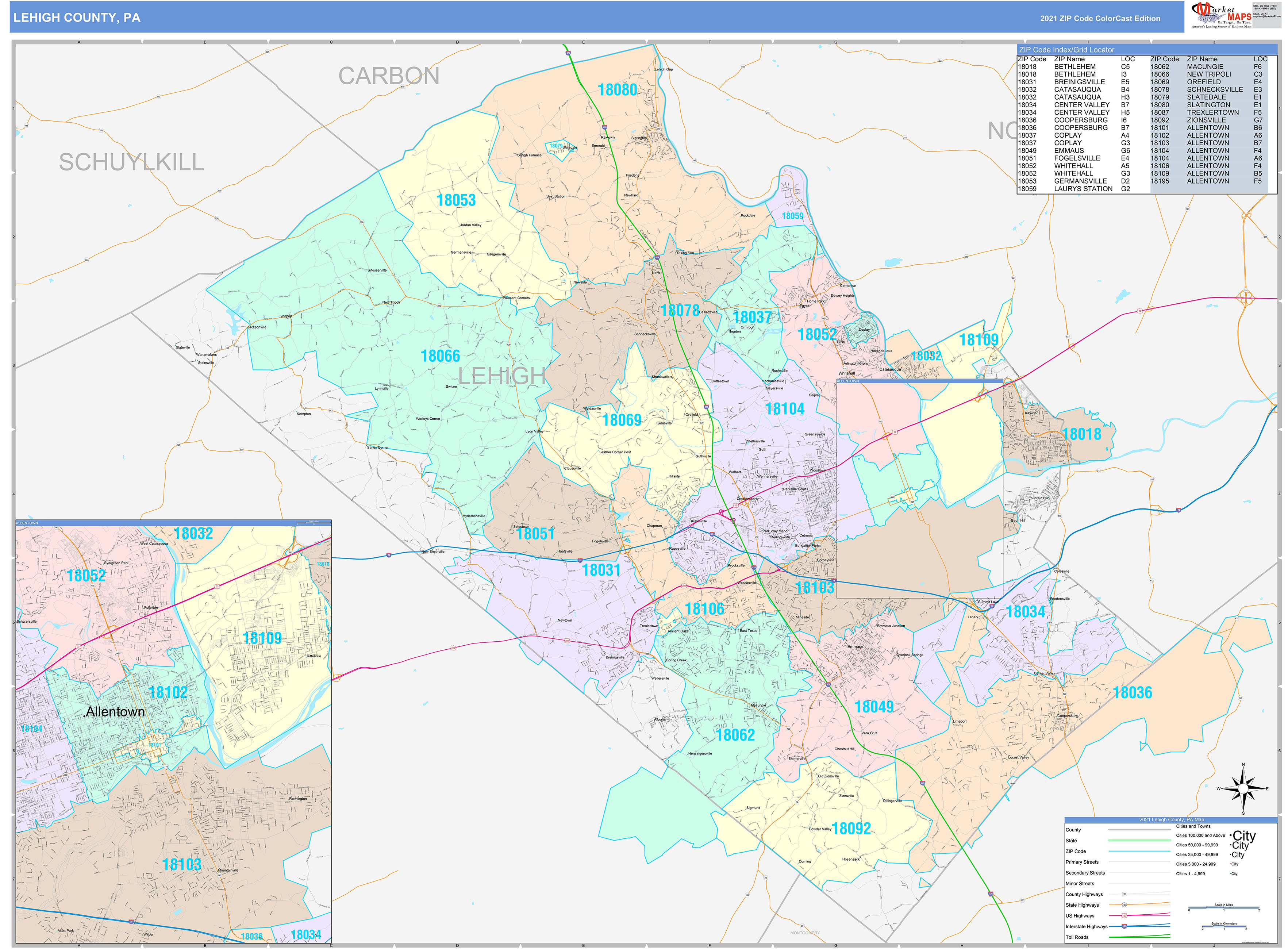 Lehigh County PA Wall Map Color Cast Style By MarketMAPS   Lehigh PA 