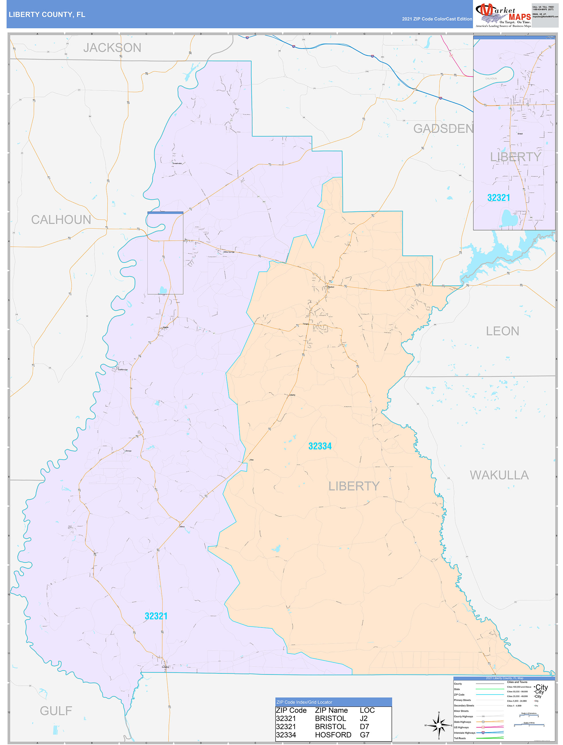 Liberty County, FL Wall Map Color Cast Style by MarketMAPS - MapSales.com