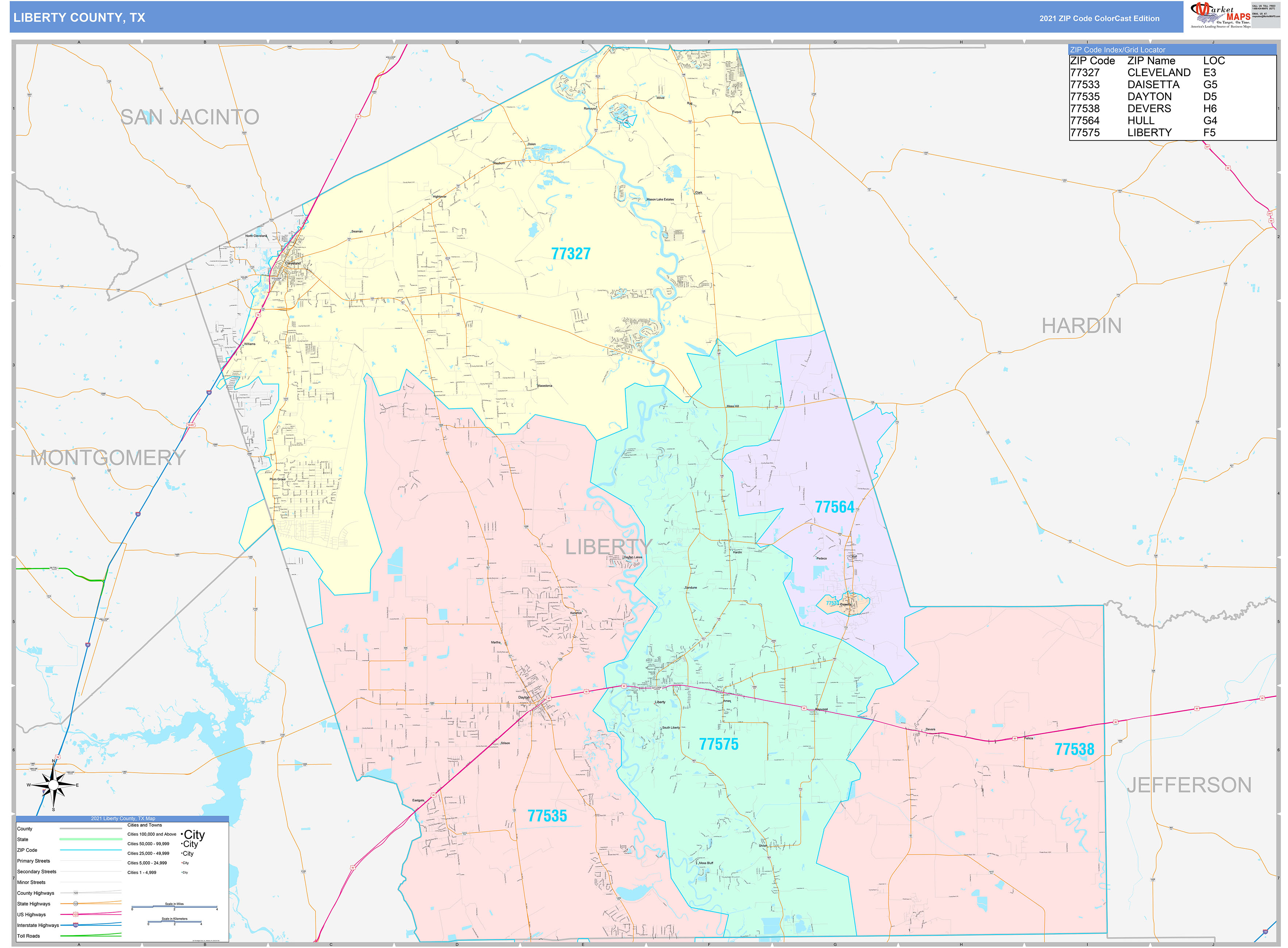 Liberty County, TX Wall Map Color Cast Style by MarketMAPS - MapSales.com