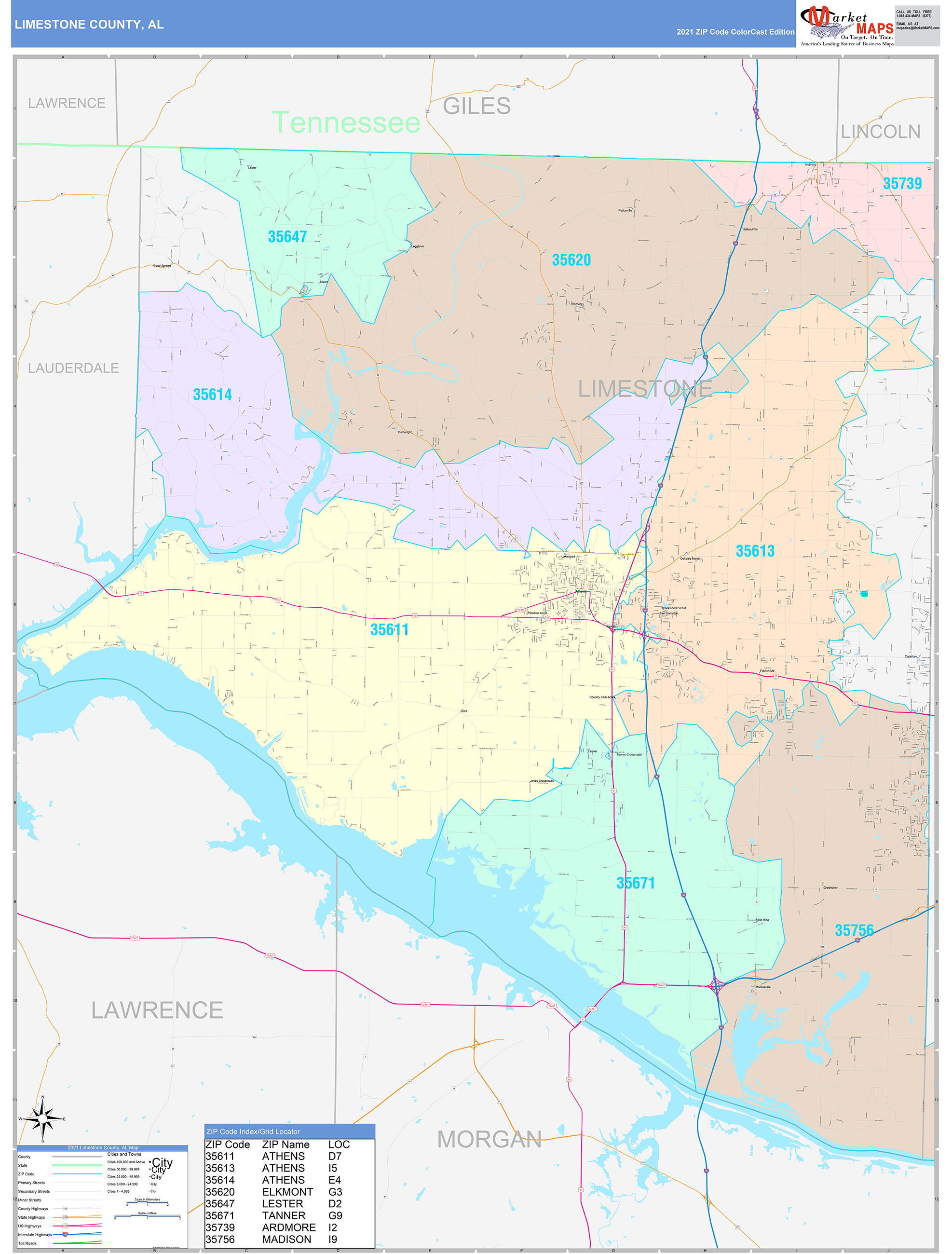 Limestone County, Al Wall Map Color Cast Style By Marketmaps - Mapsales