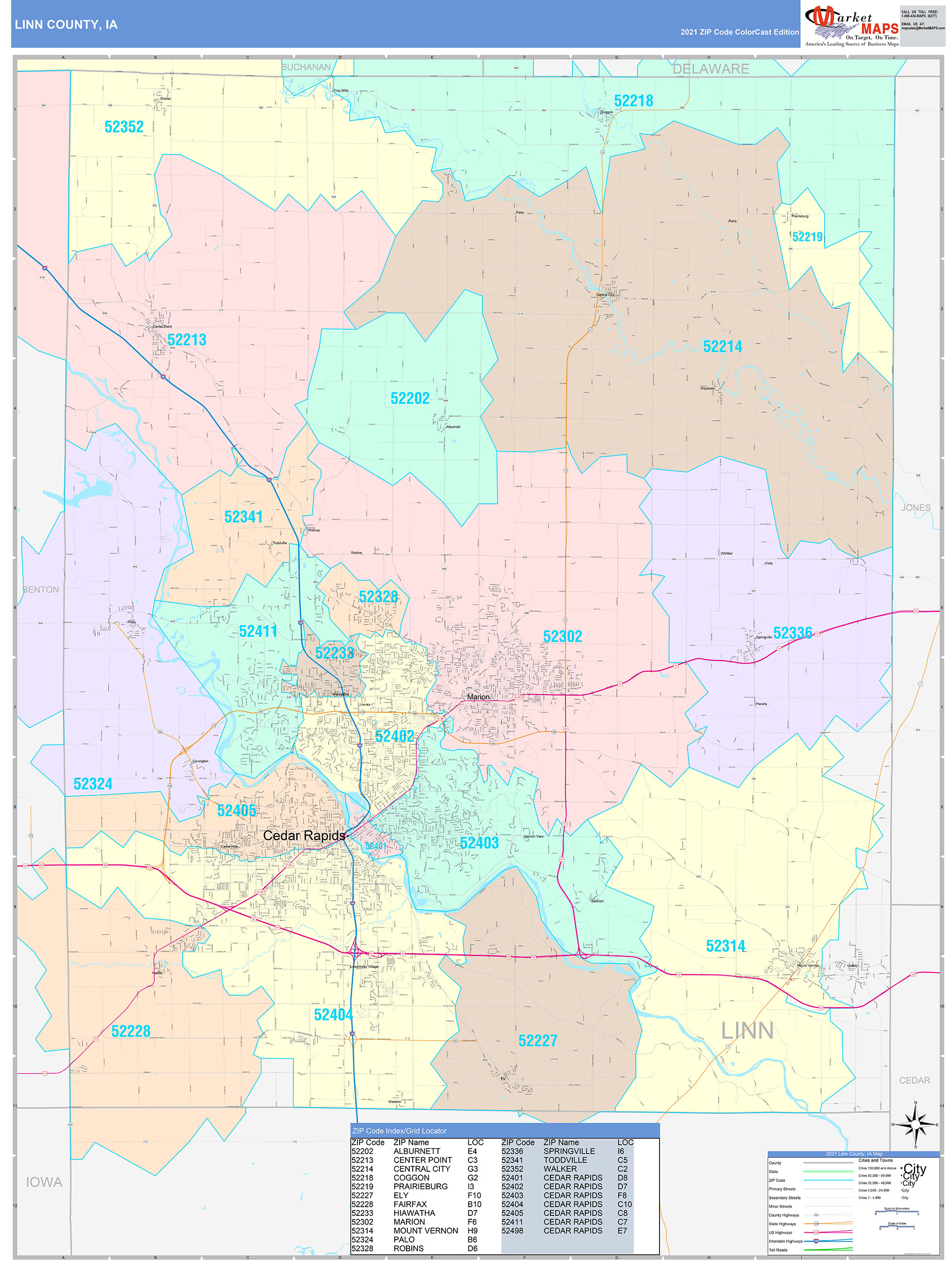 Linn County, IA Wall Map Color Cast Style by MarketMAPS - MapSales