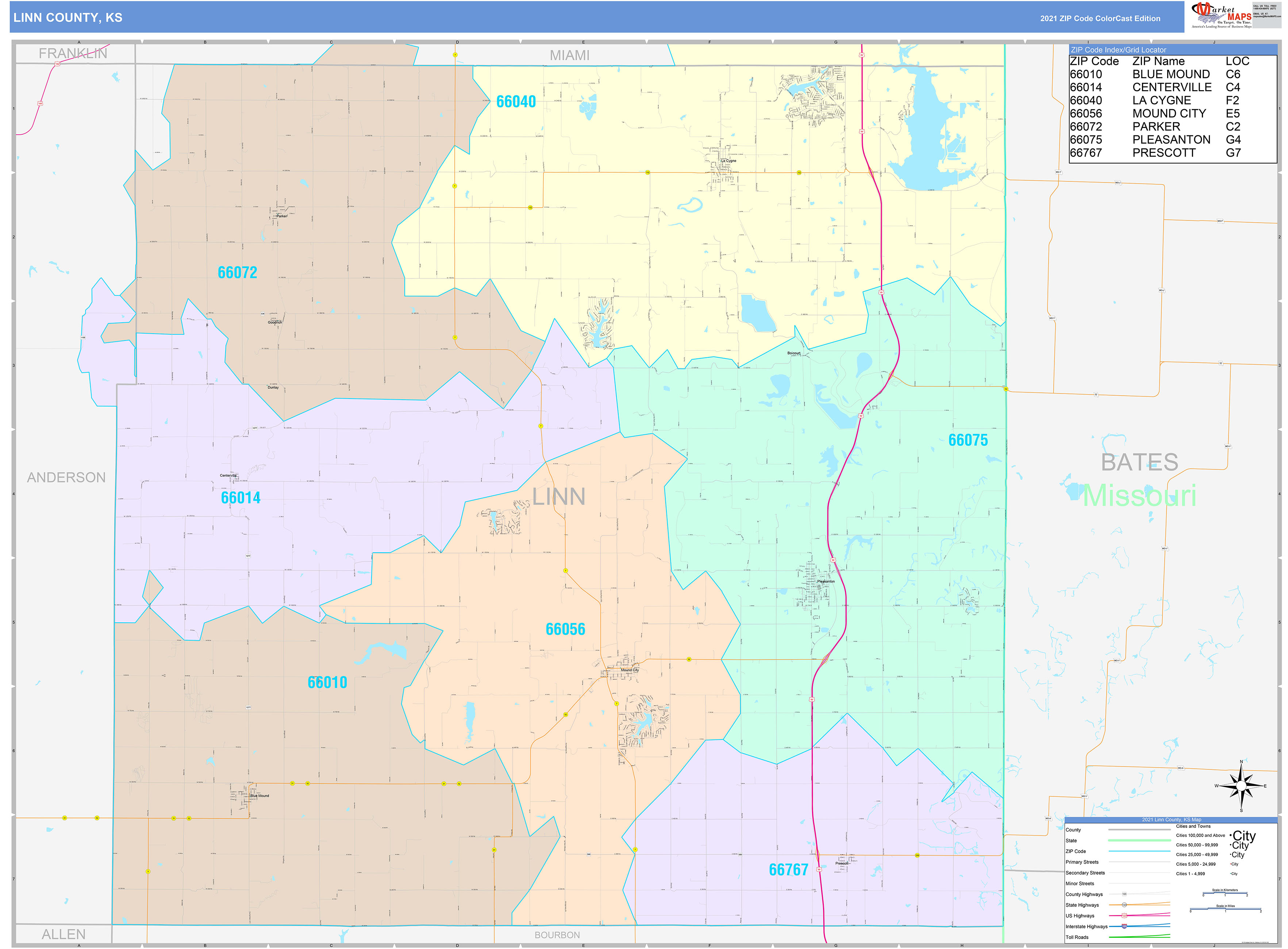 Linn County, KS Wall Map Color Cast Style by MarketMAPS - MapSales