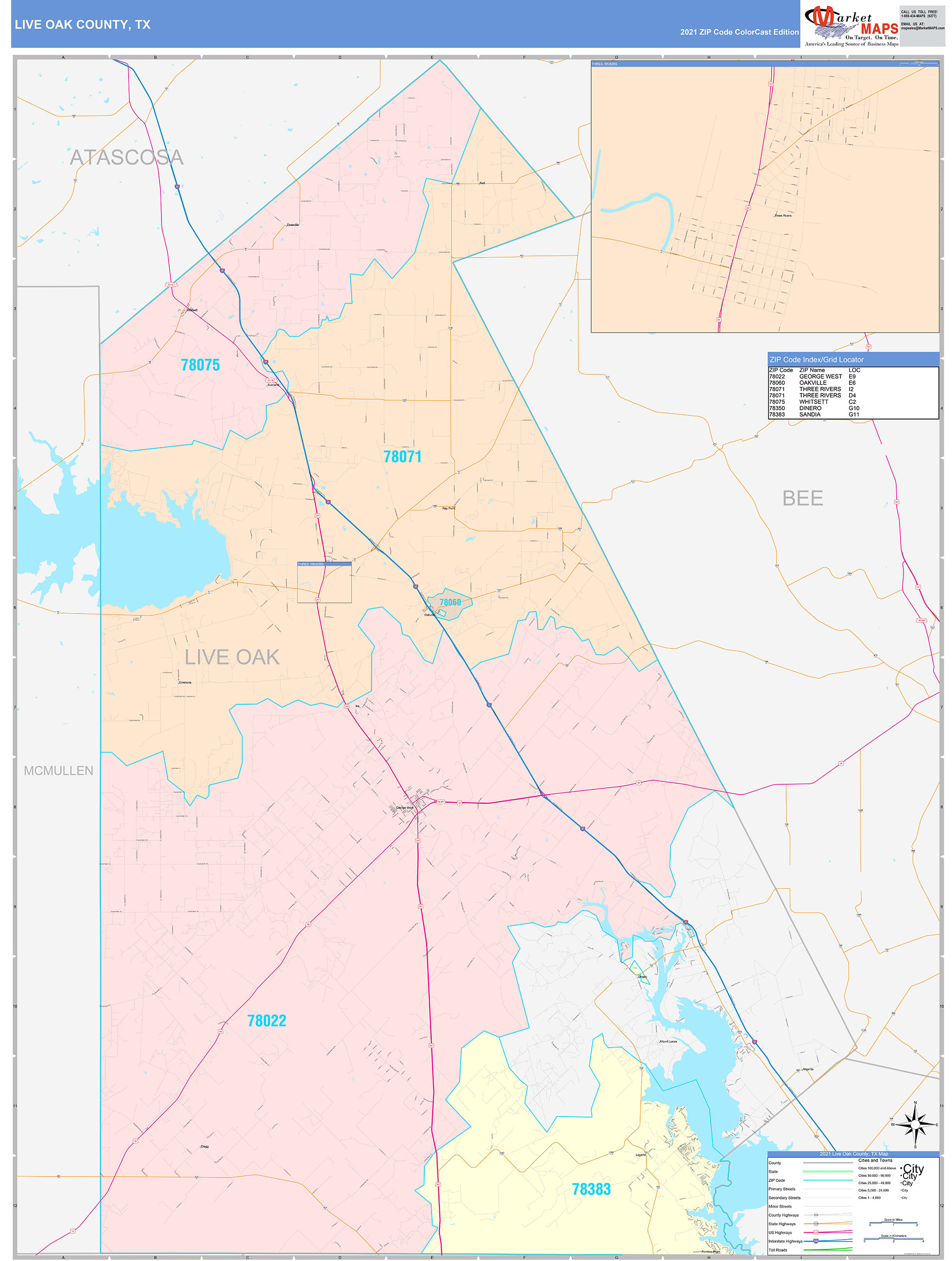 Live Oak County, TX Wall Map Color Cast Style by MarketMAPS