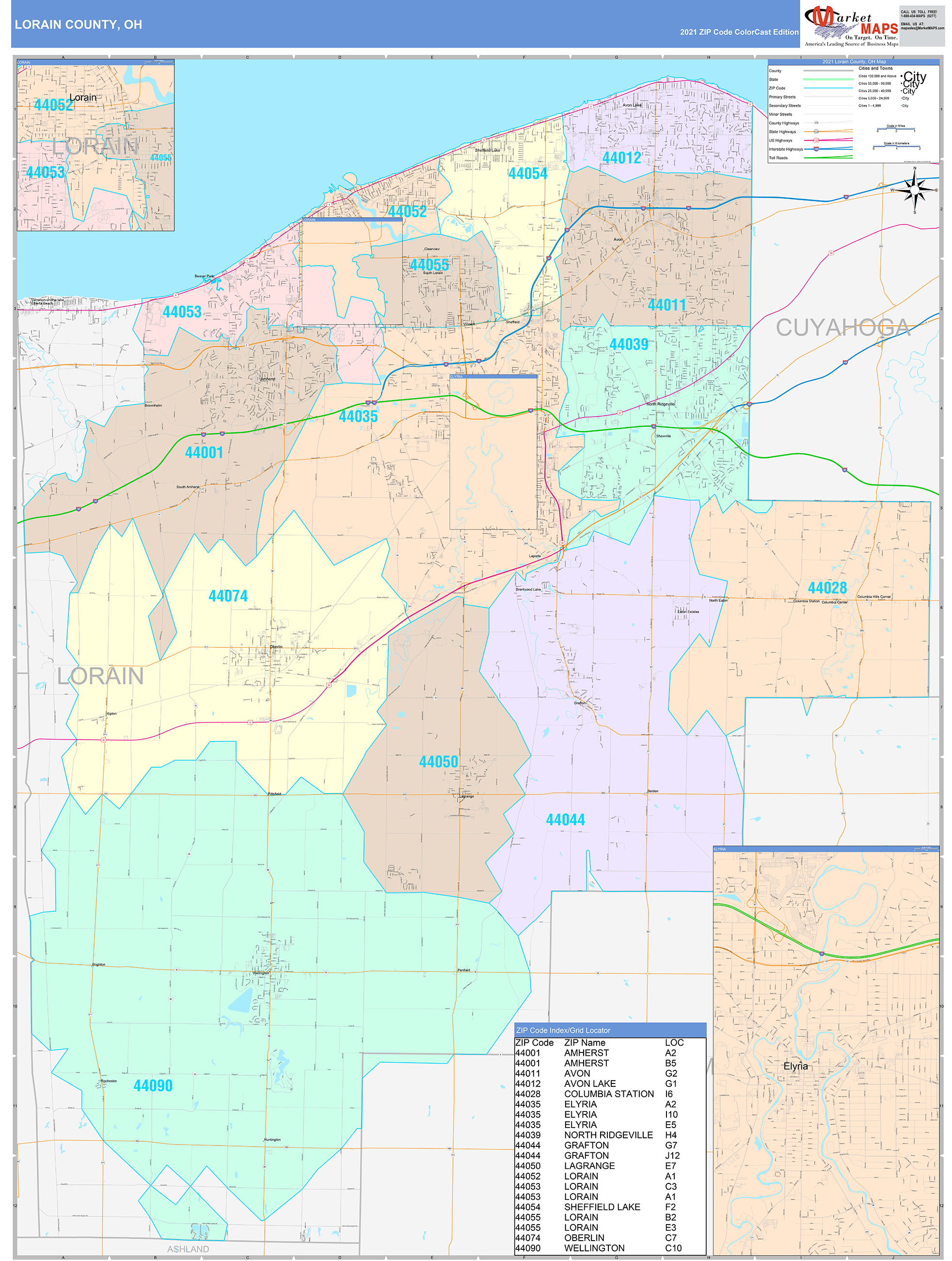 Lorain County OH Wall Map Color Cast Style by MarketMAPS MapSales com