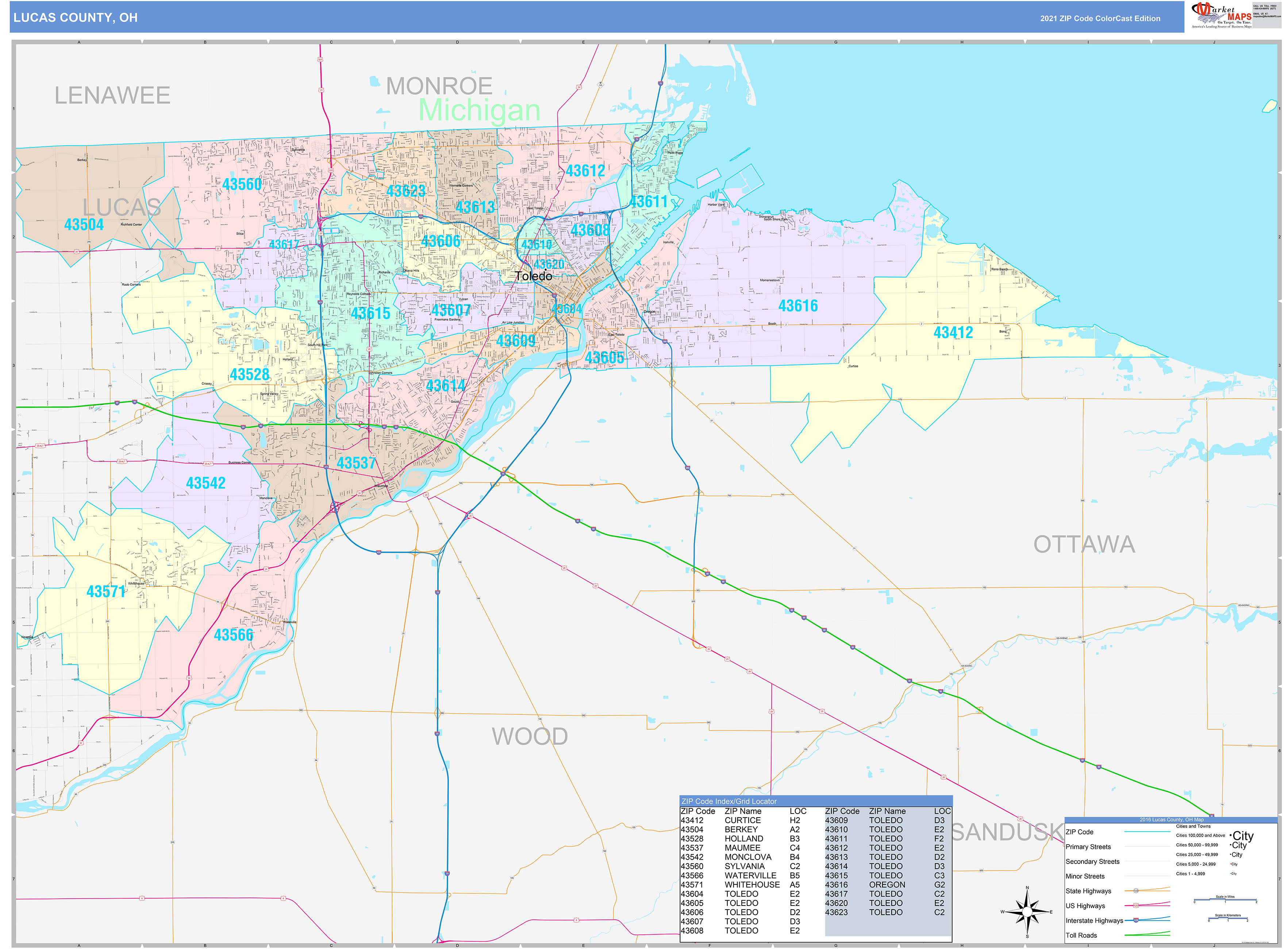 Lucas County Oh Wall Map Color Cast Style By Marketmaps Mapsales 5125