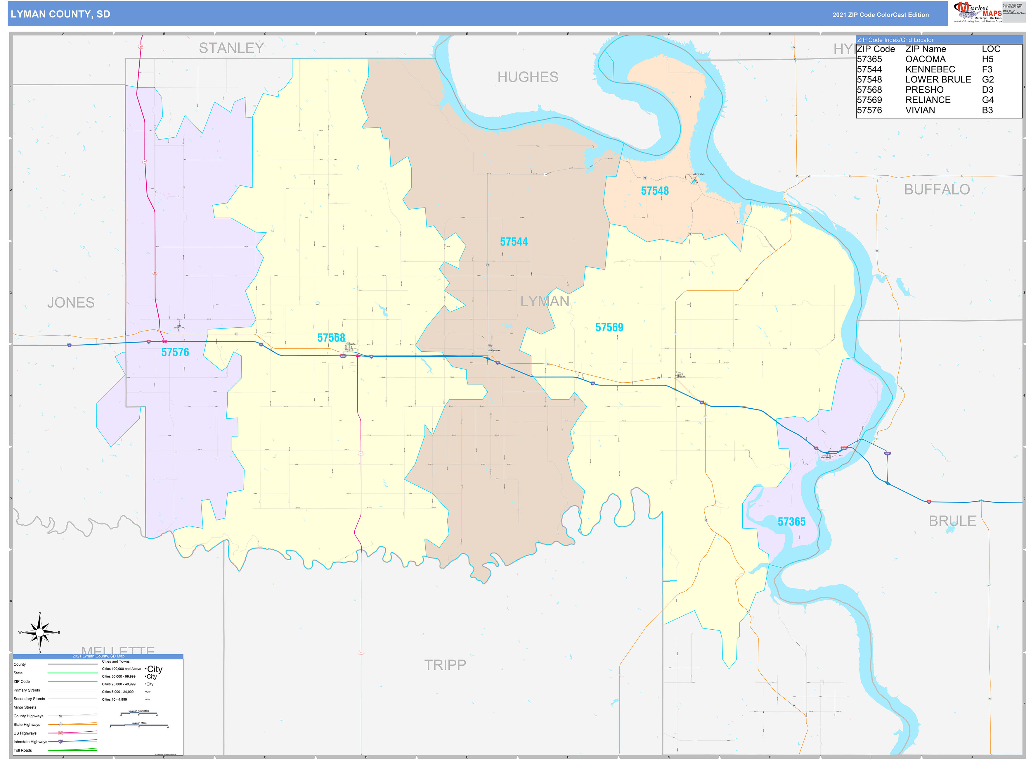 Lyman County, SD Wall Map Color Cast Style by MarketMAPS - MapSales