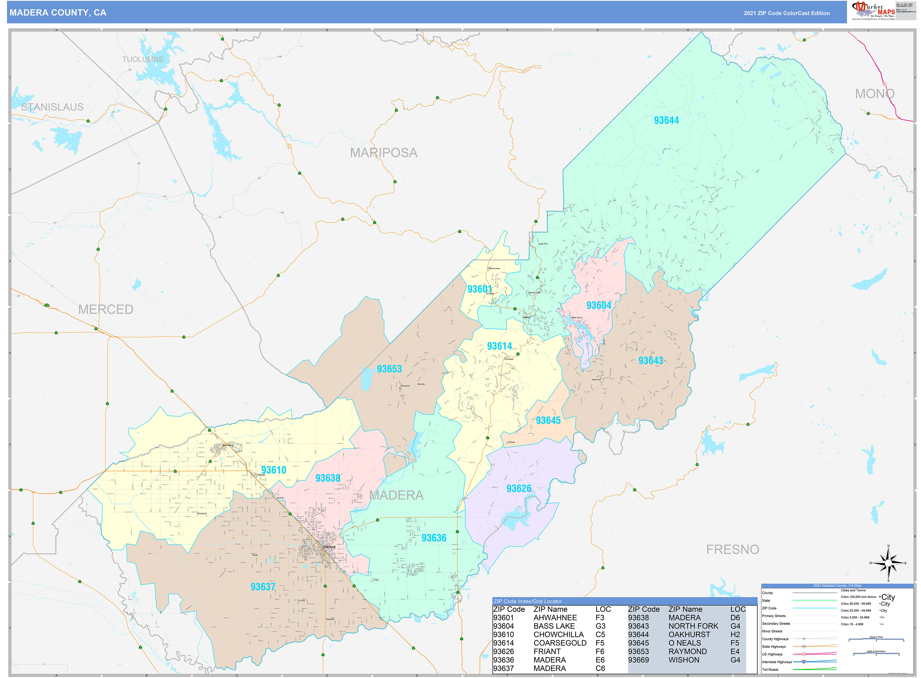 Madera County, CA Wall Map Color Cast Style by MarketMAPS - MapSales