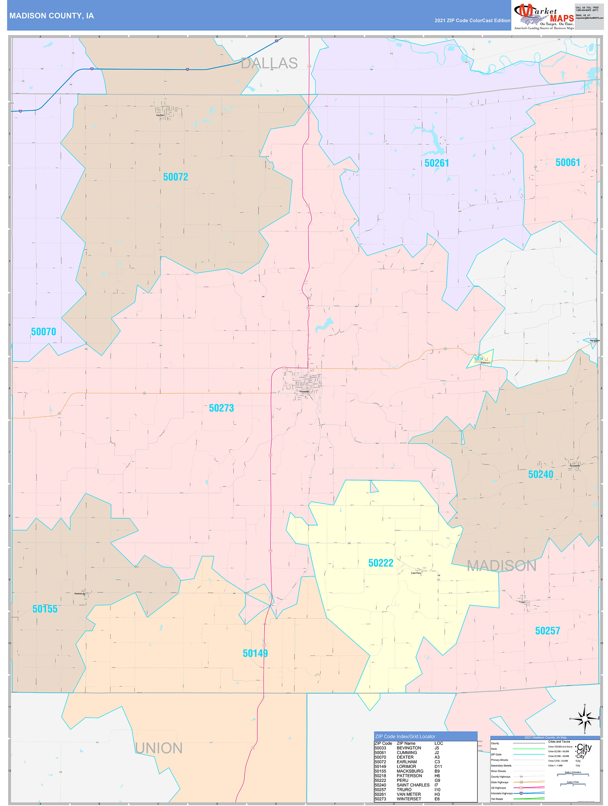 Madison County, IA Wall Map Color Cast Style by MarketMAPS - MapSales.com