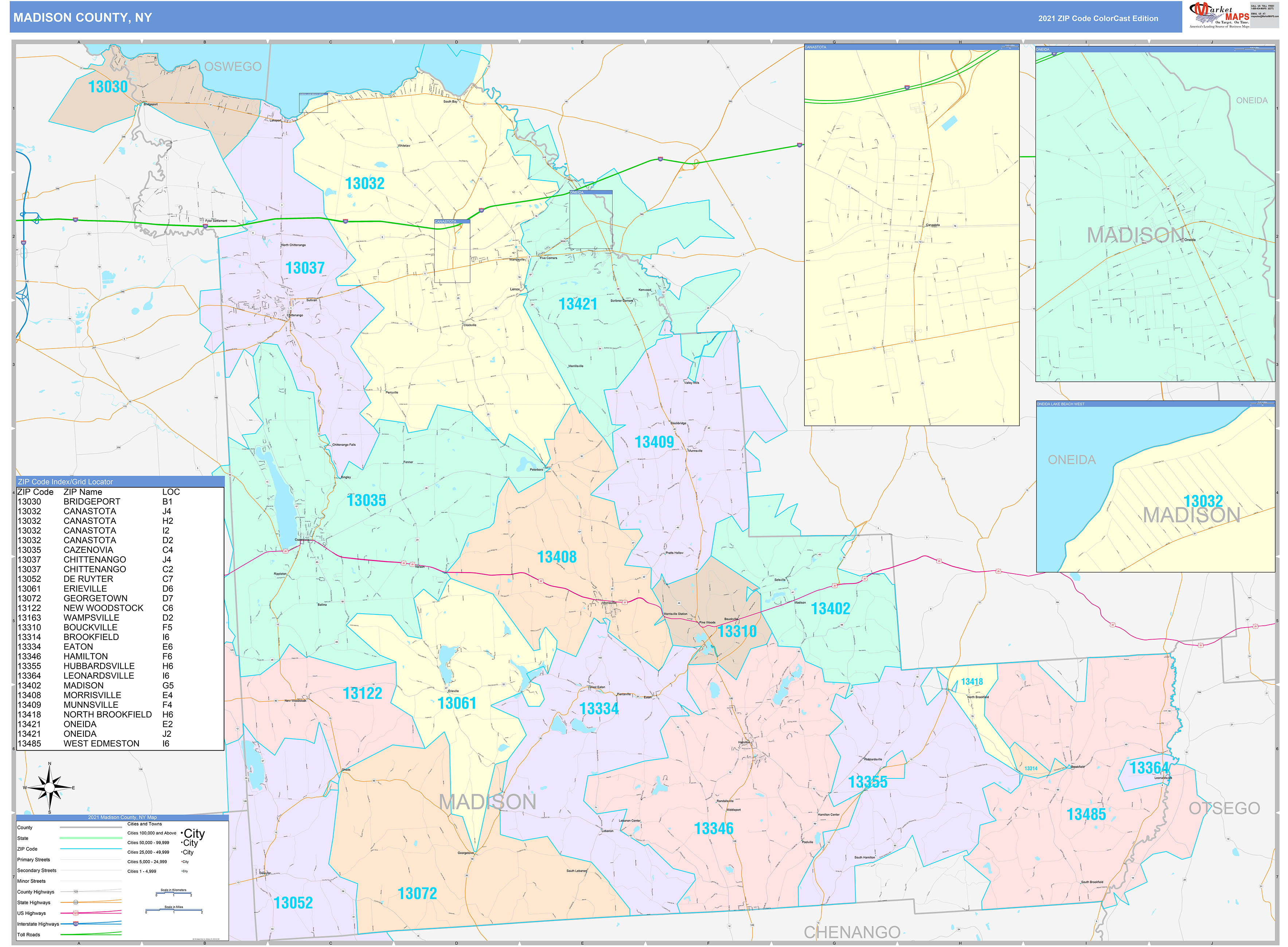 Madison County Ny Wall Map Color Cast Style By Marketmaps Mapsales 6232