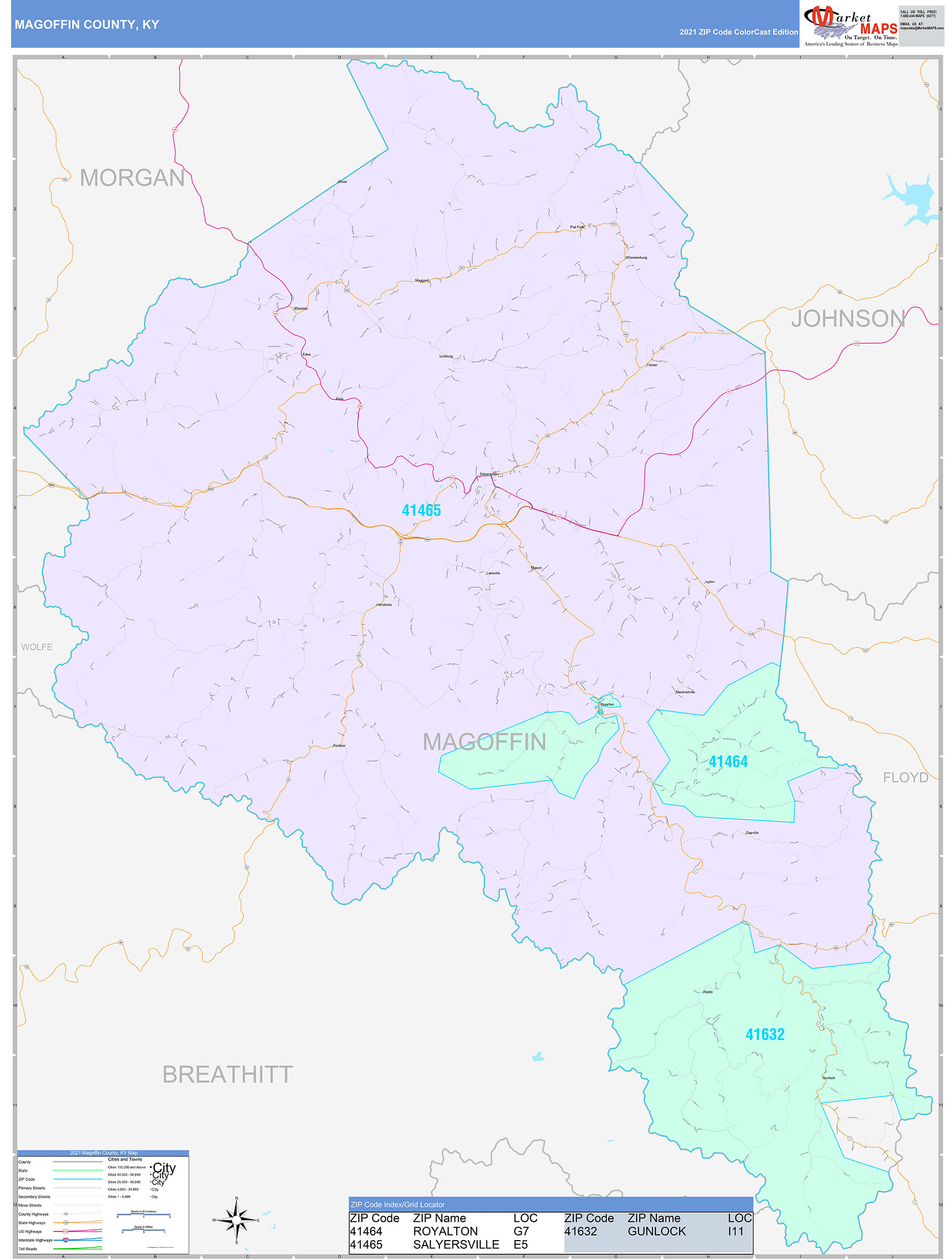 Magoffin County, KY Wall Map Color Cast Style by MarketMAPS - MapSales.com