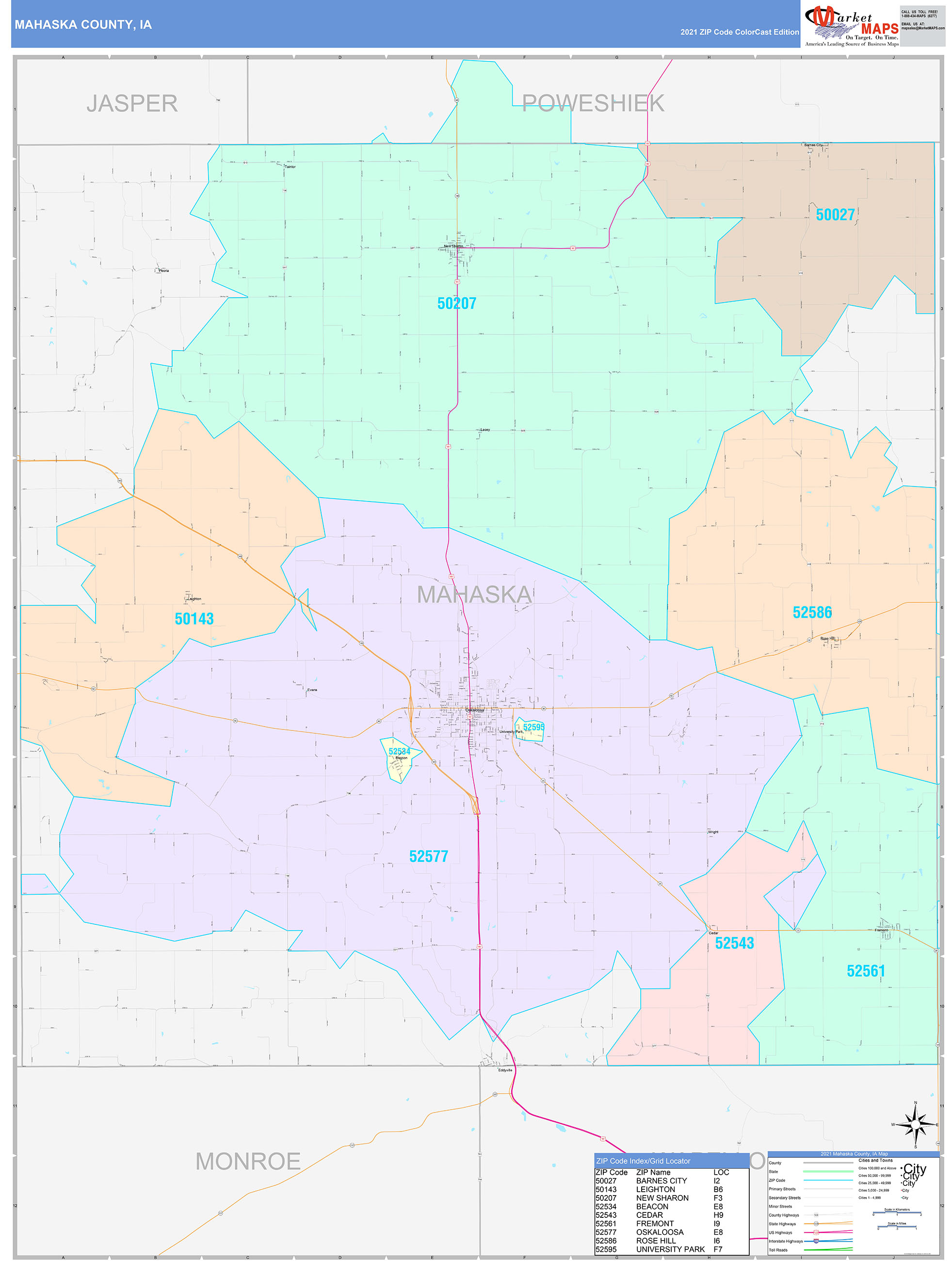 Mahaska County, IA Wall Map Color Cast Style by MarketMAPS - MapSales.com