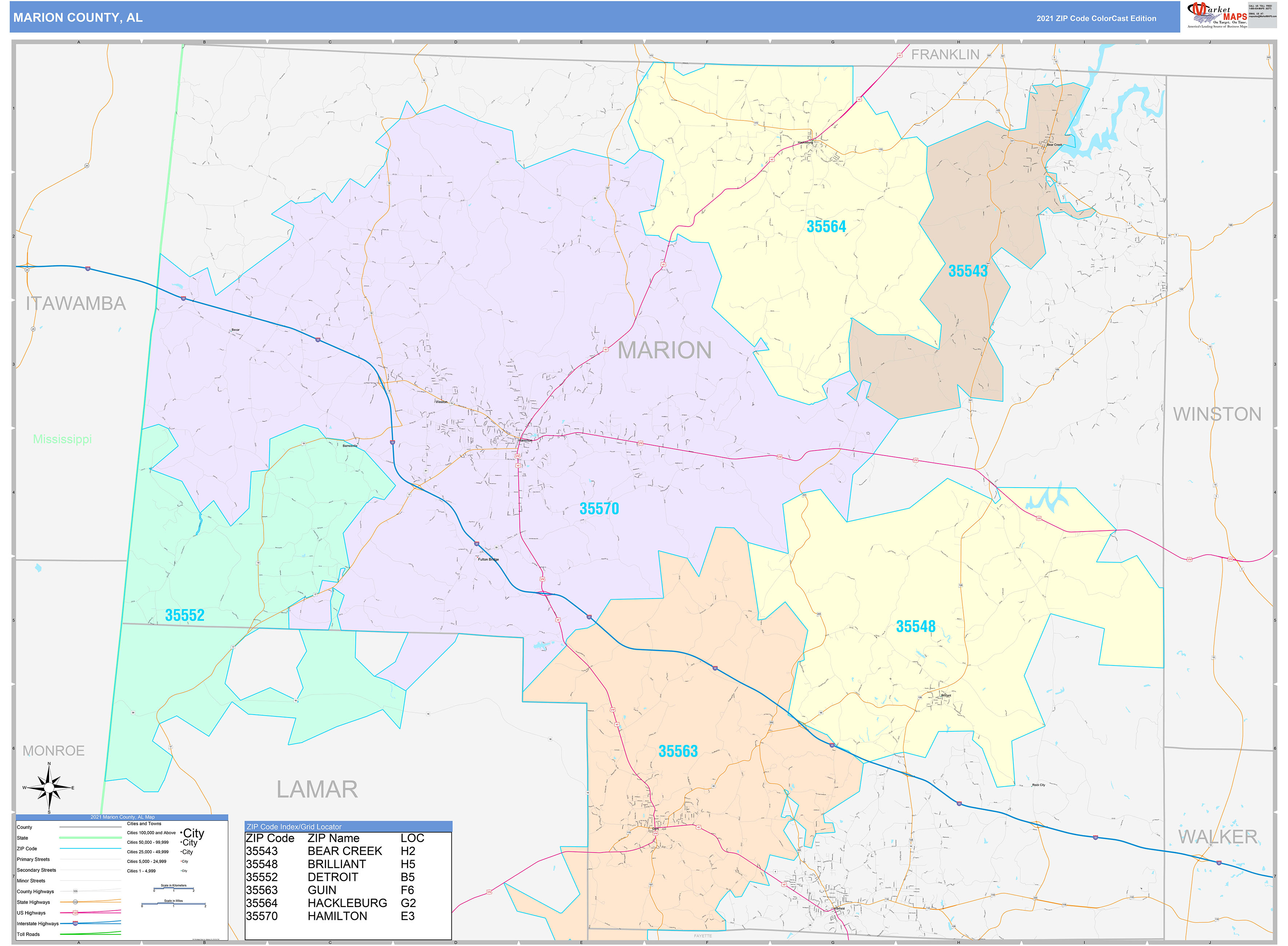 Marion County Al Wall Map Color Cast Style By Marketmaps 5572