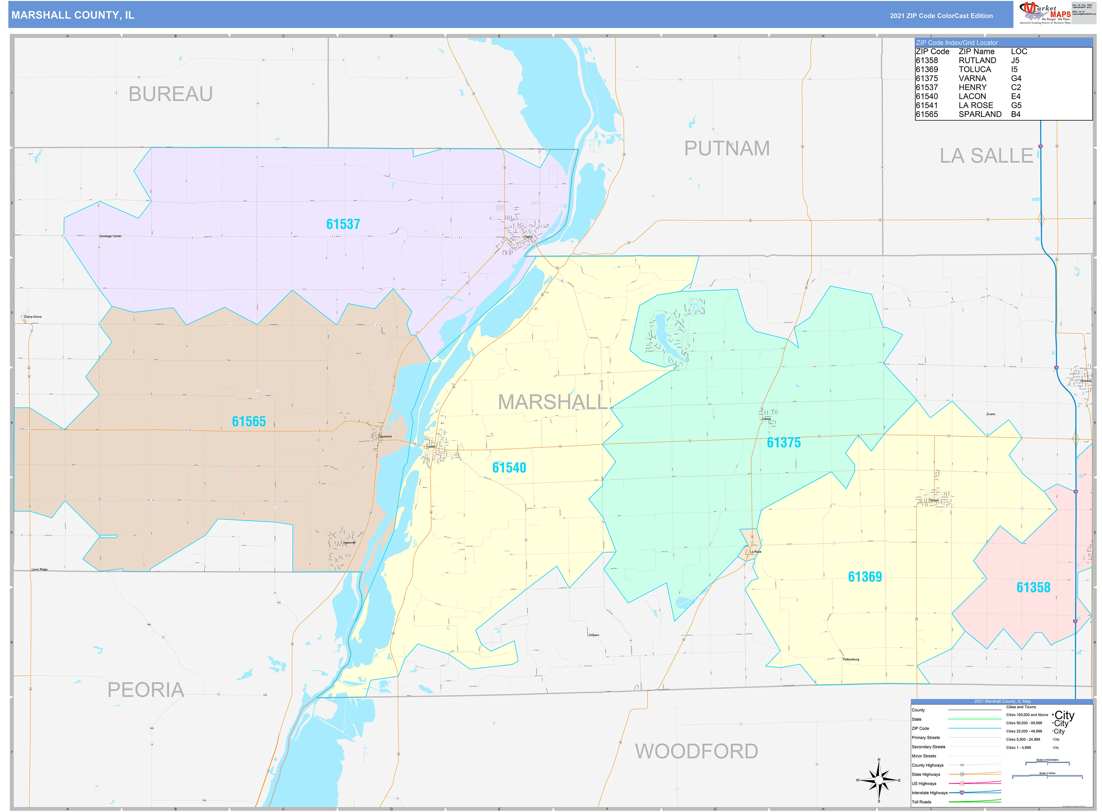 Marshall County IL Wall Map Color Cast Style by MarketMAPS