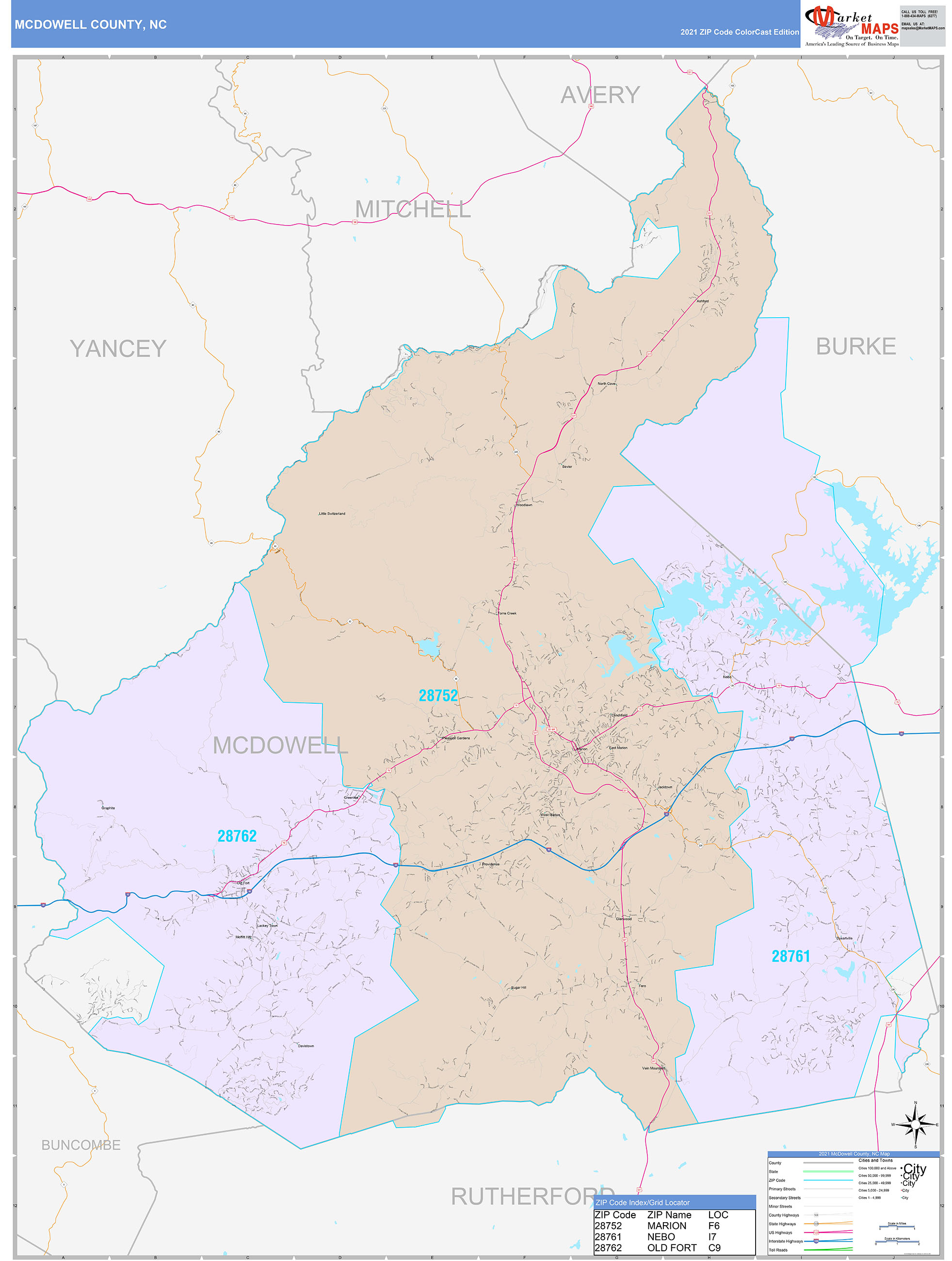 McDowell County, NC Wall Map Color Cast Style by MarketMAPS - MapSales.com