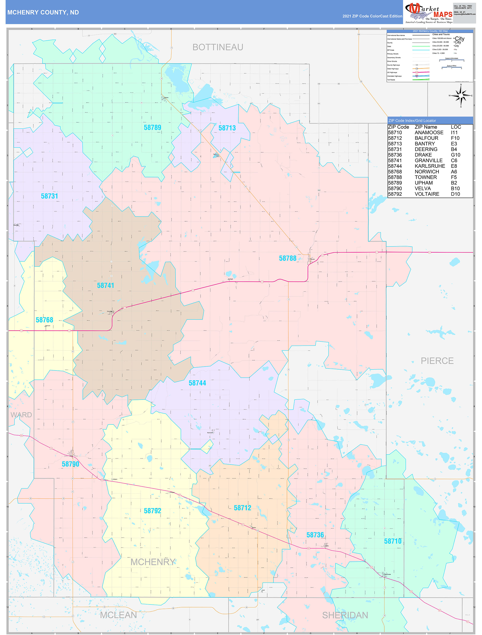 McHenry County ND Wall Map Color Cast Style by MarketMAPS MapSales com