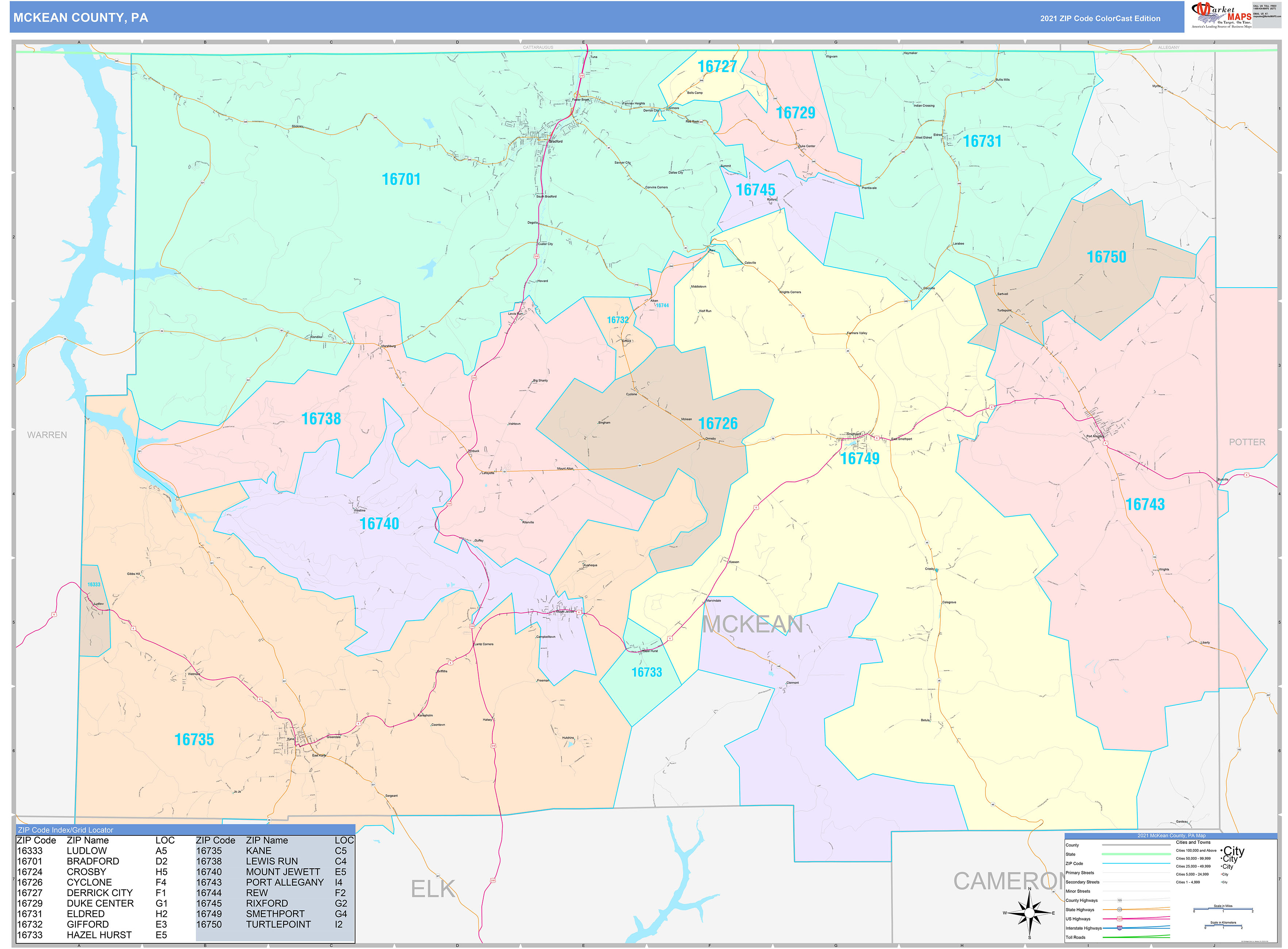 Mckean County Pa Wall Map Color Cast Style By Marketmaps