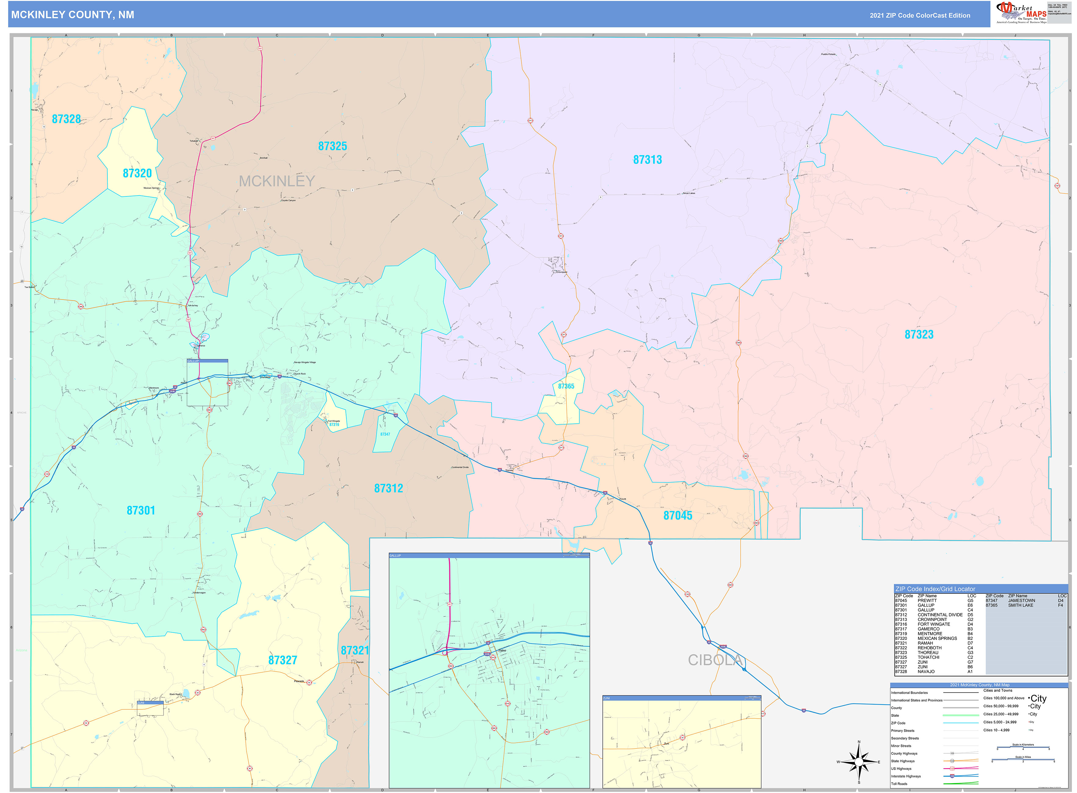 McKinley County, NM Wall Map Color Cast Style by MarketMAPS