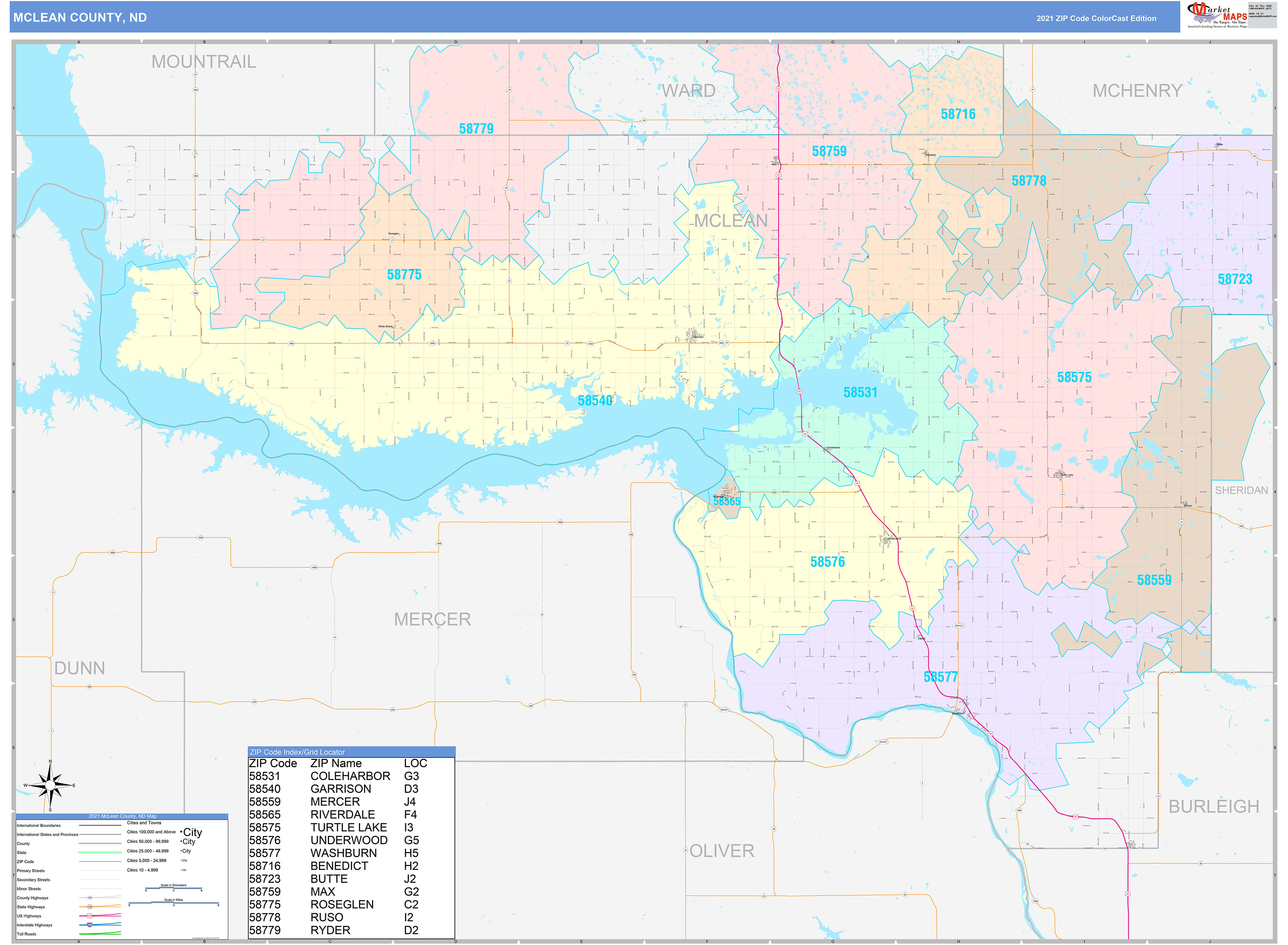 McLean County ND Wall Map Color Cast Style By MarketMAPS MapSales   McLean ND 