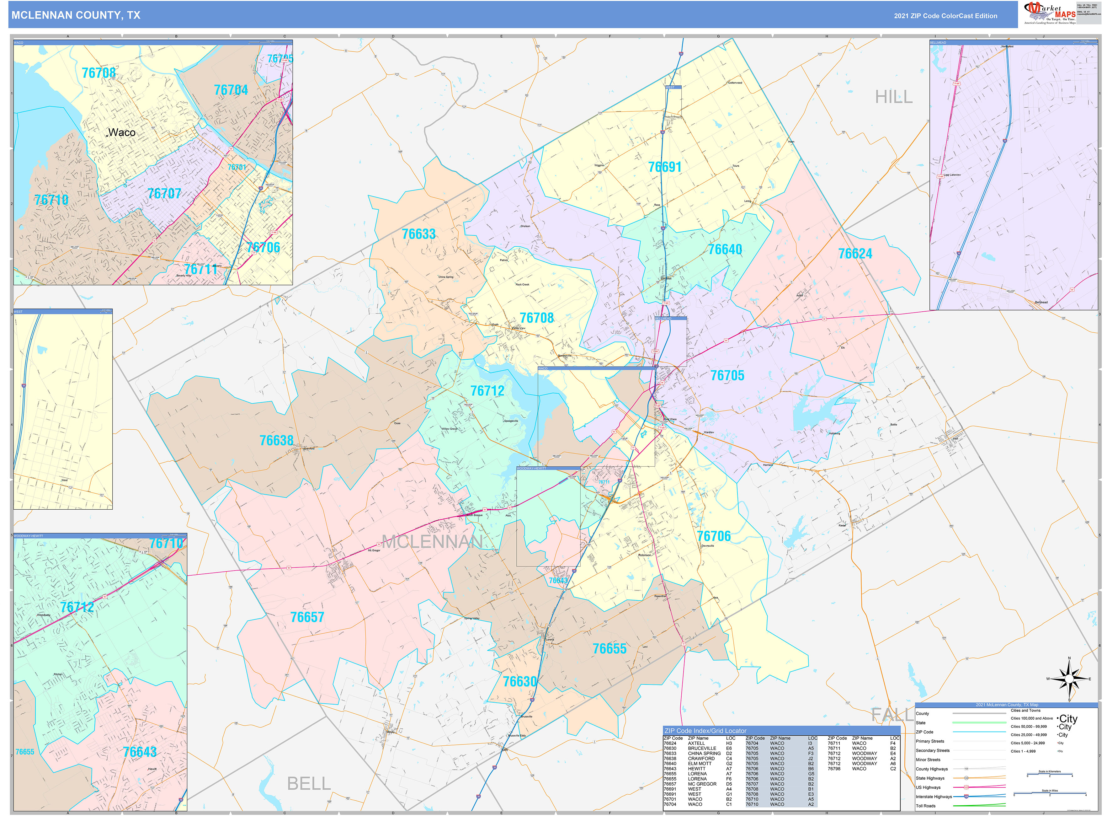 Mclennan County Tx Wall Map Color Cast Style By Marketmaps 2151