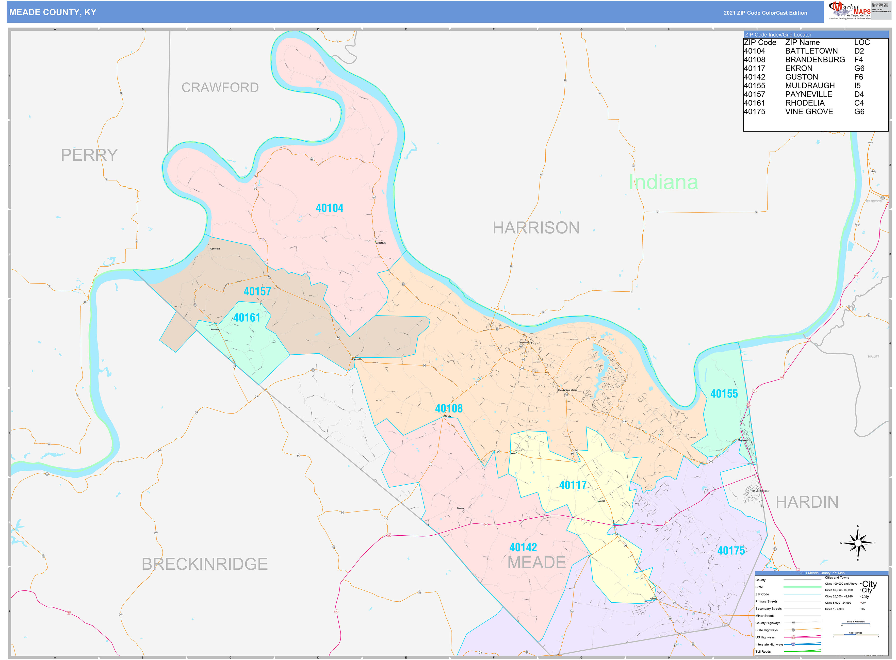 Meade County, KY Wall Map Color Cast Style by MarketMAPS - MapSales