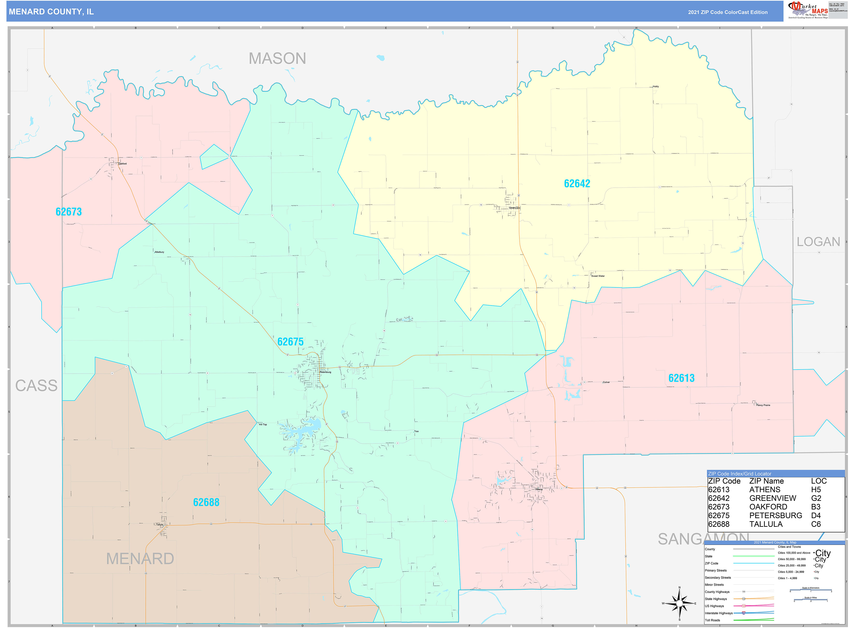 Menard County, IL Wall Map Color Cast Style by MarketMAPS - MapSales.com