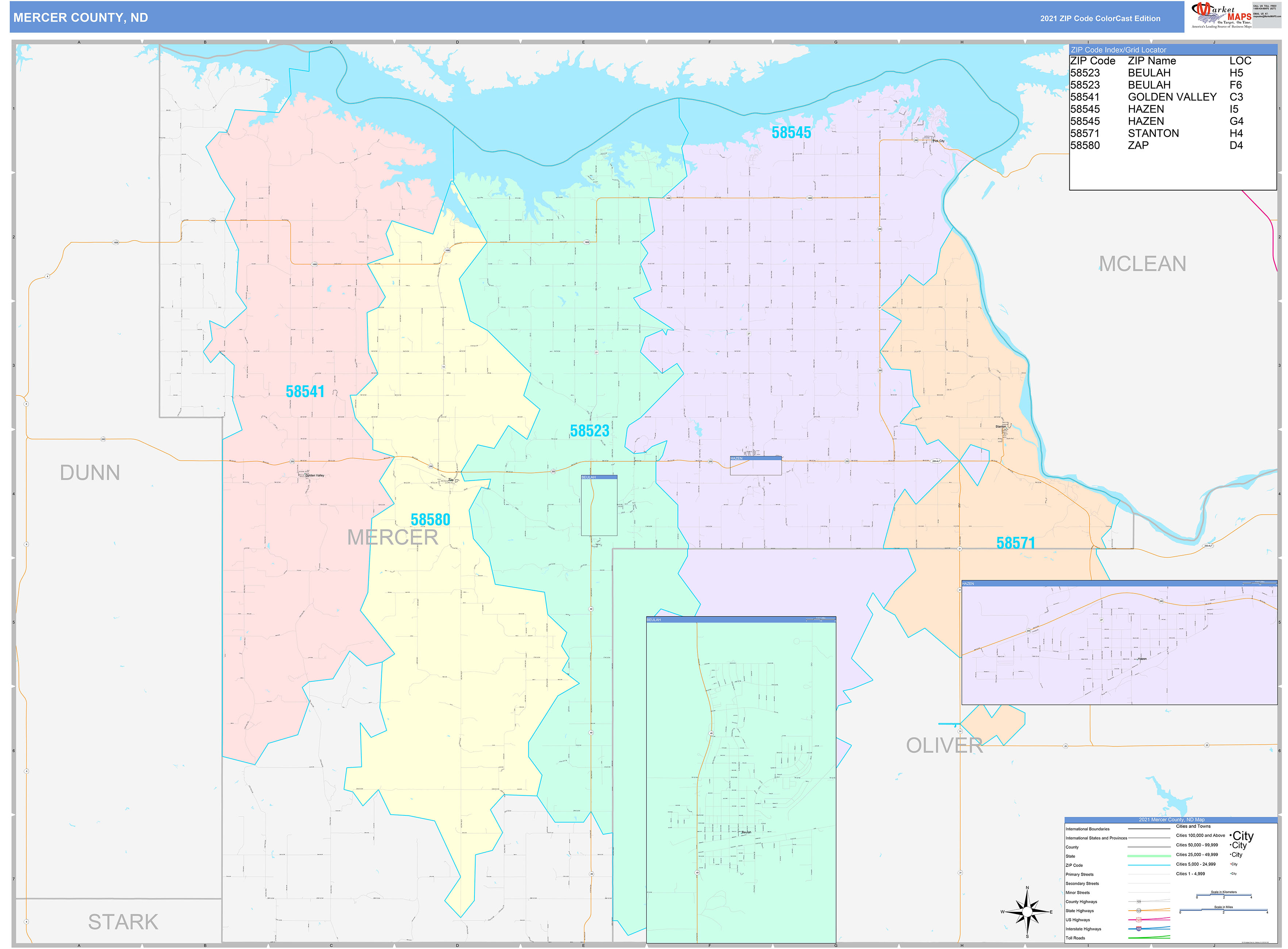 Mercer County Nd Wall Map Color Cast Style By Marketmaps 6526