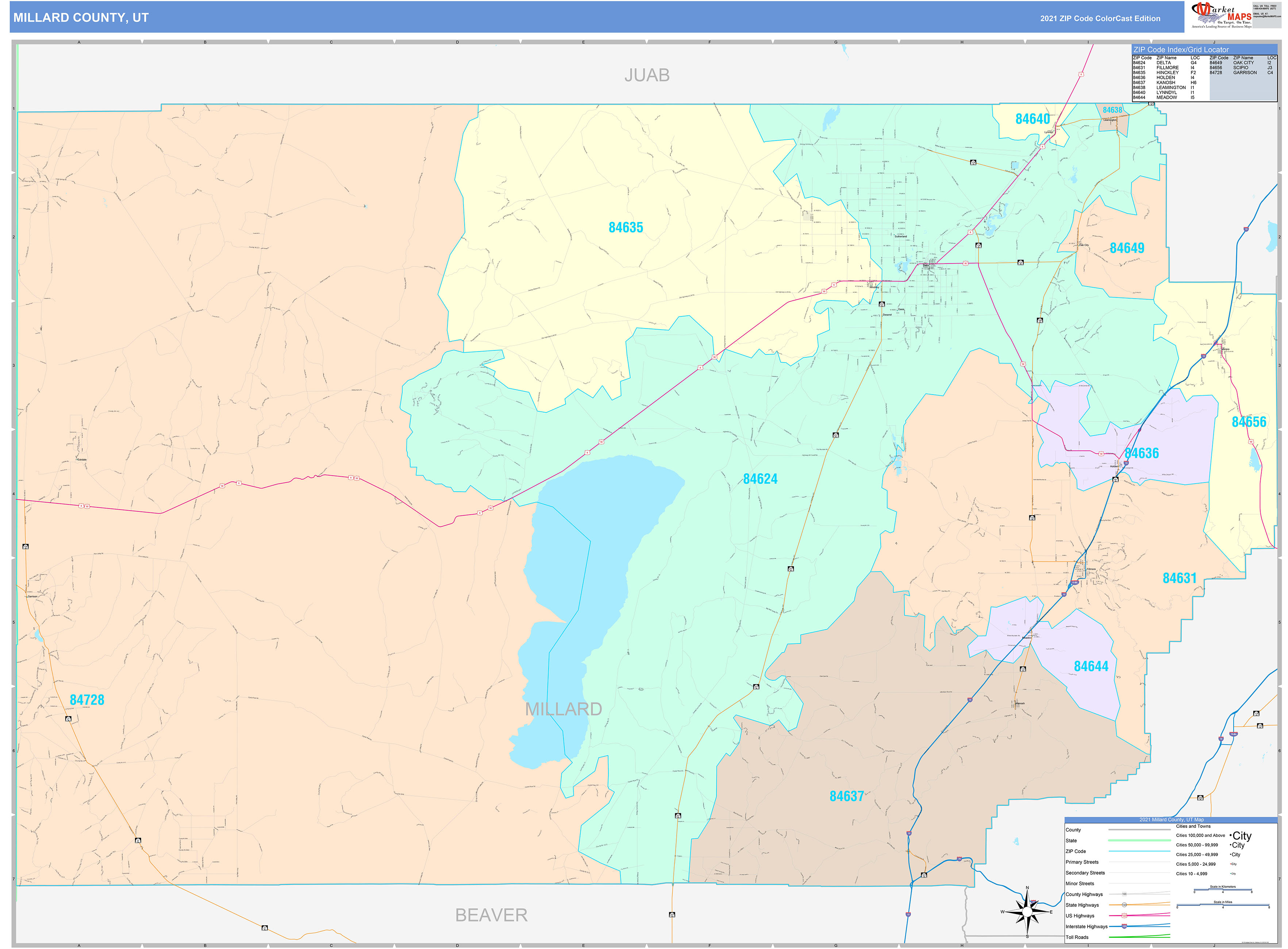 Millard County, UT Wall Map Color Cast Style by MarketMAPS MapSales