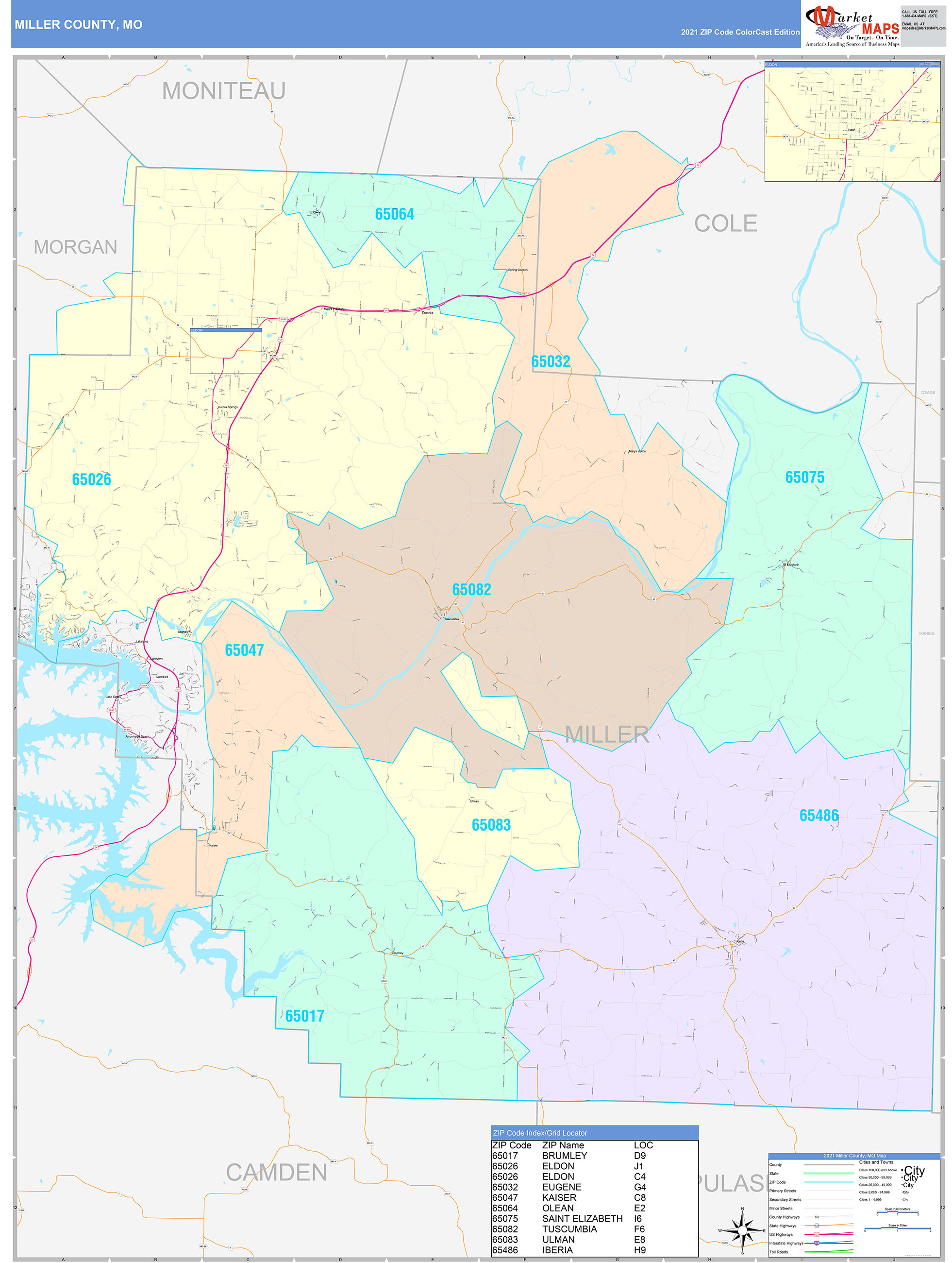 Miller County Mo Wall Map Color Cast Style By Marketmaps 