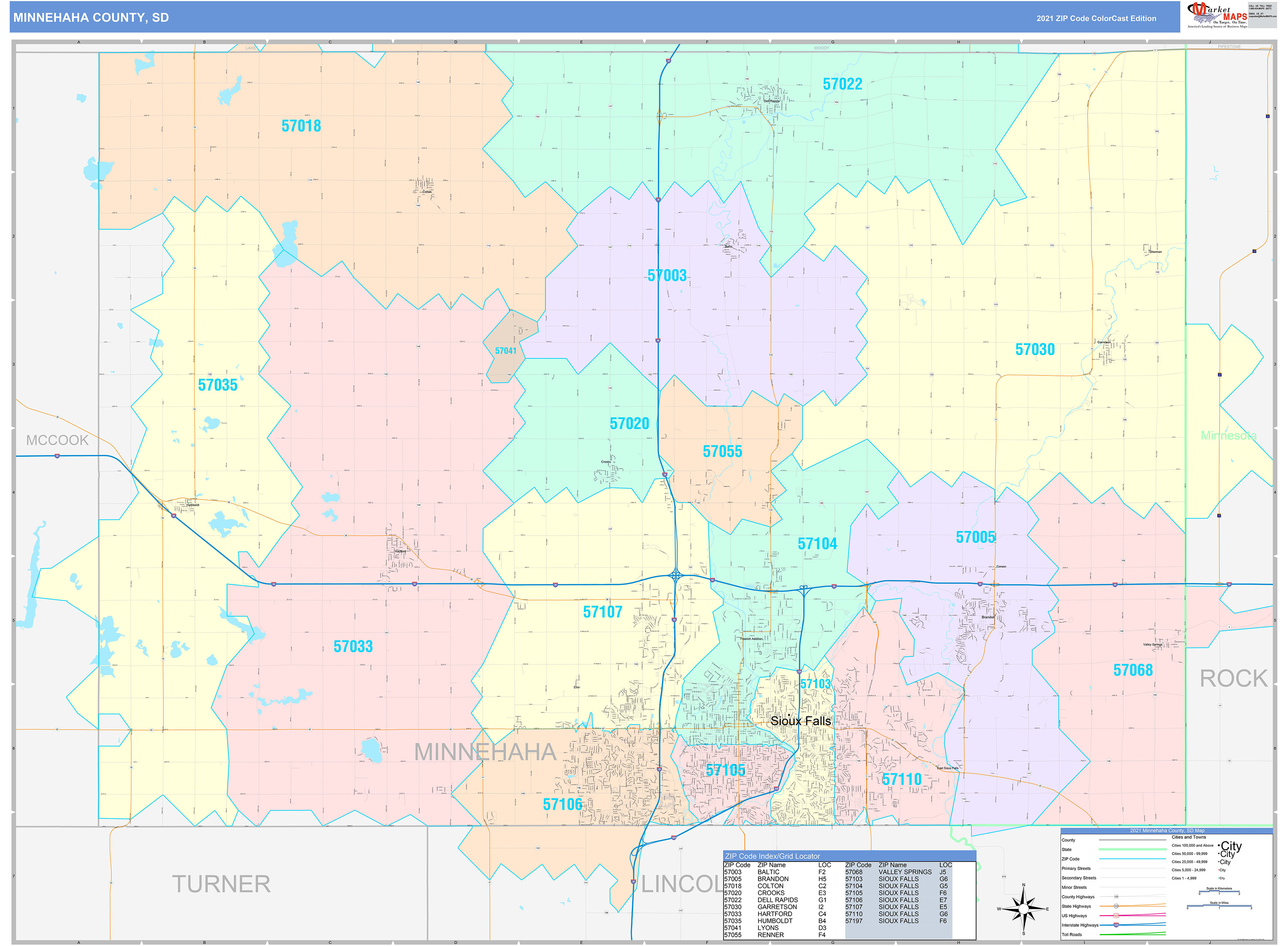 Minnehaha County, SD Wall Map Color Cast Style by MarketMAPS - MapSales.com