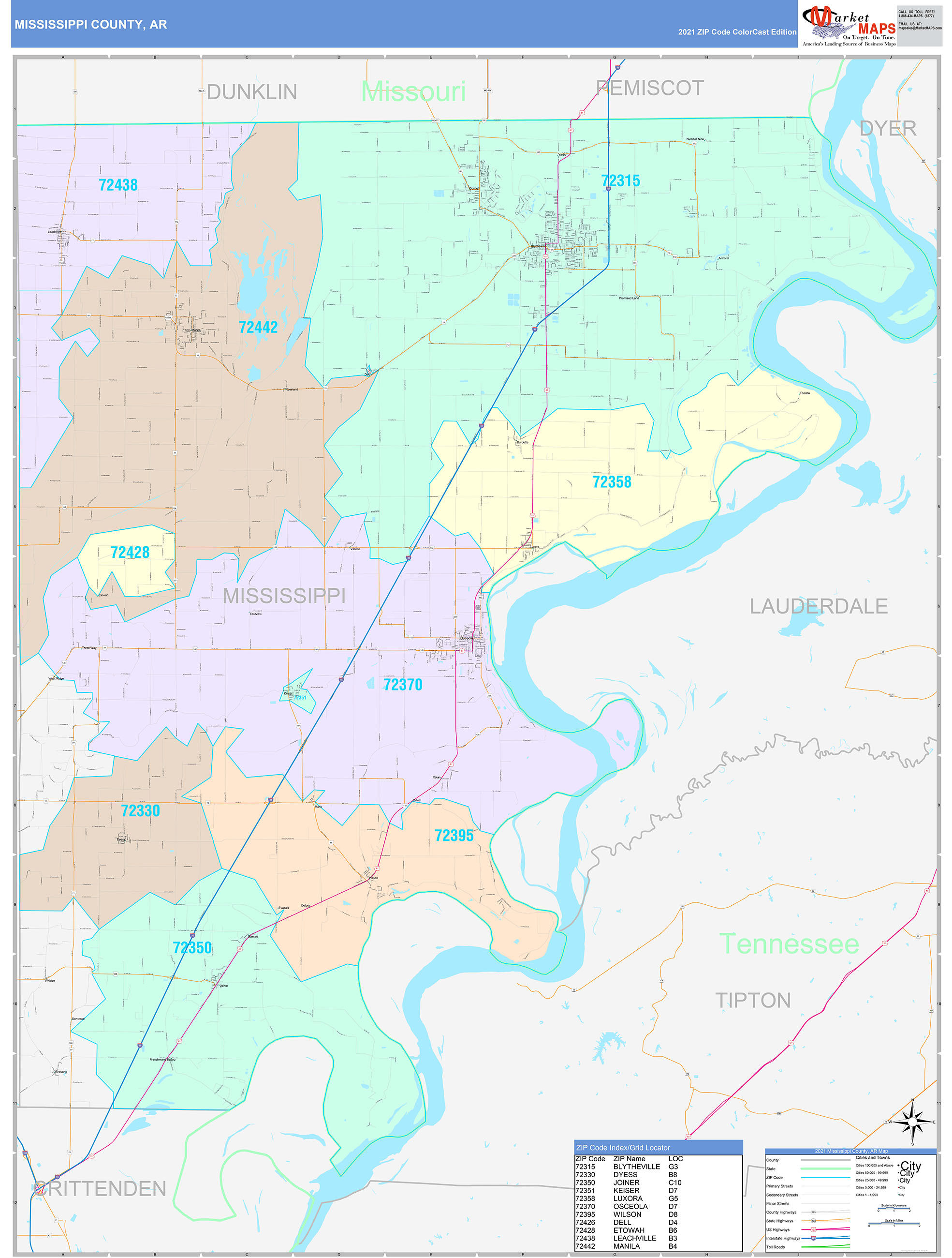 Mississippi County Ar Wall Map Color Cast Style By Marketmaps 6844