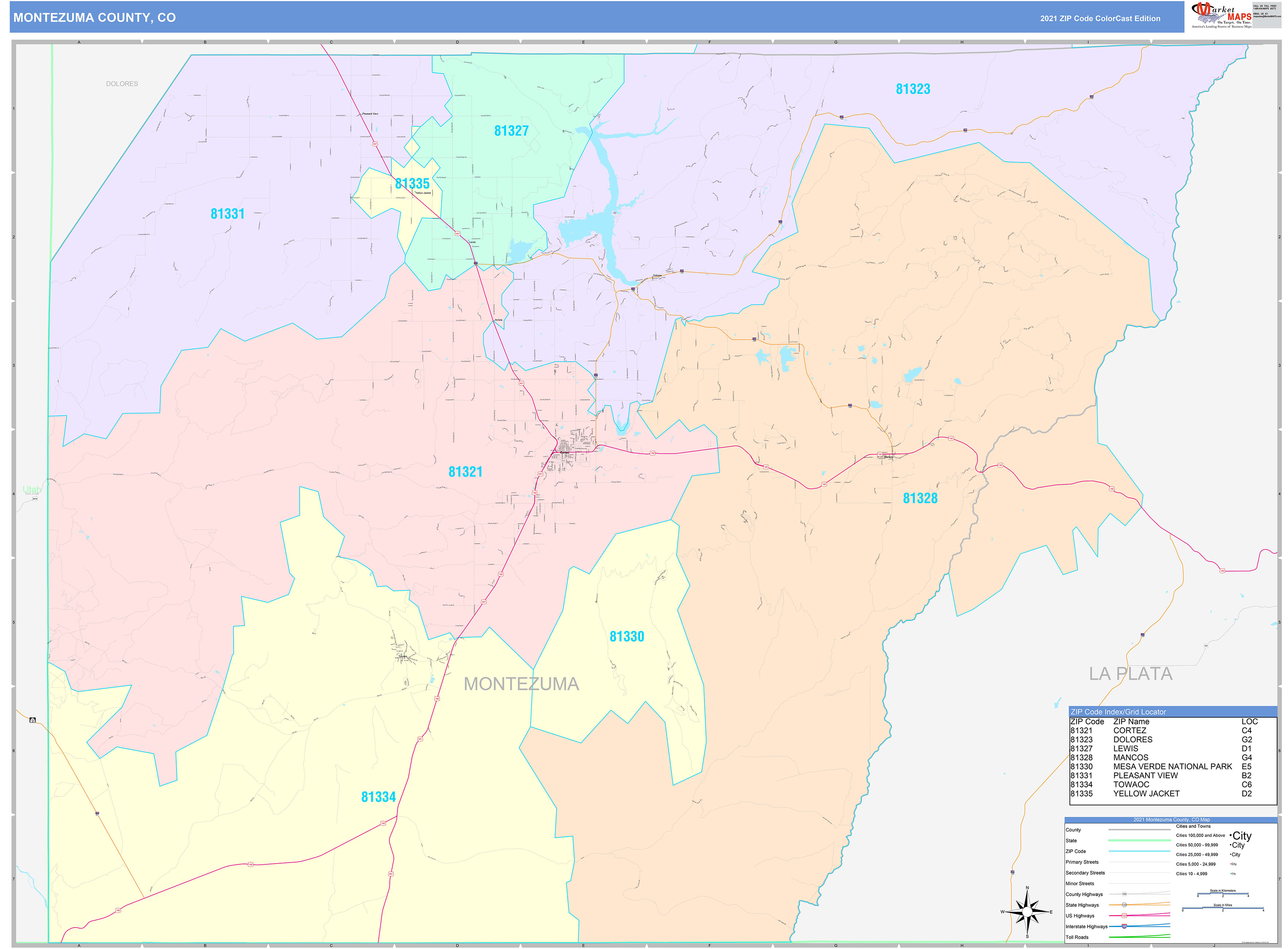 Montezuma County, CO Wall Map Color Cast Style by MarketMAPS - MapSales