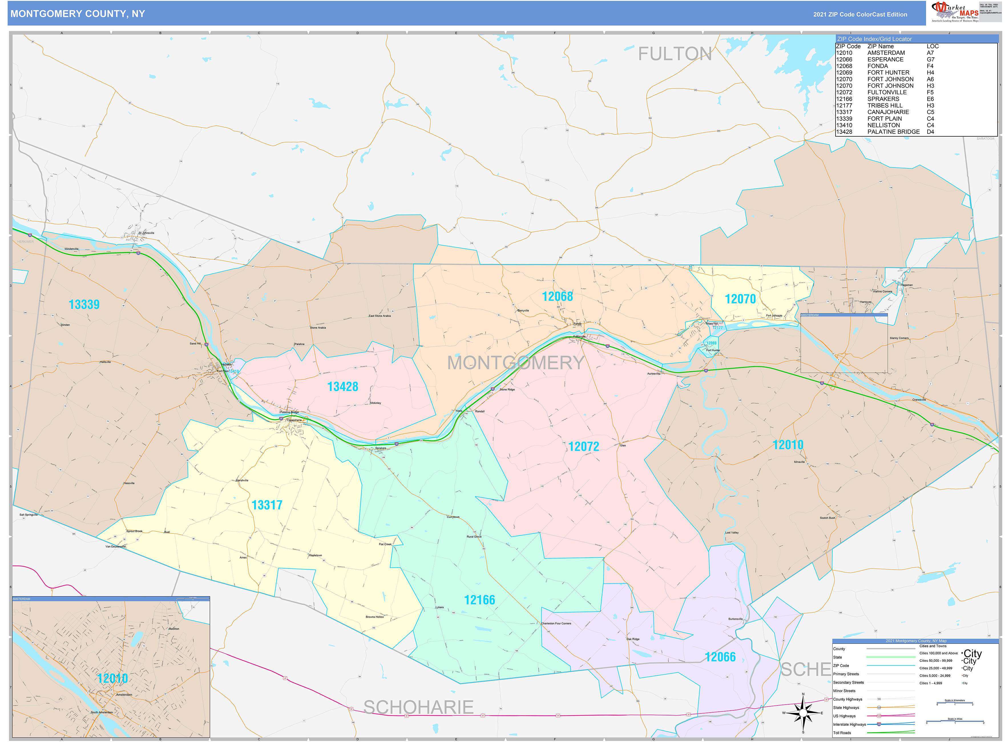 Montgomery County, NY Wall Map Color Cast Style by MarketMAPS ...